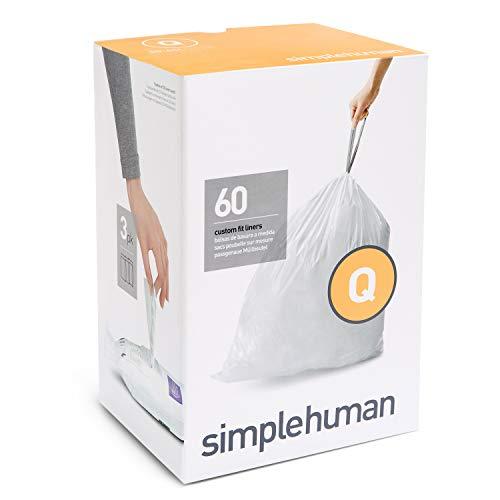 simplehuman simplehuman Code Q Custom Fit Trash Can Liner, 3 refill packs (60 Count), 50-65 Liter / 13-17 Gallon