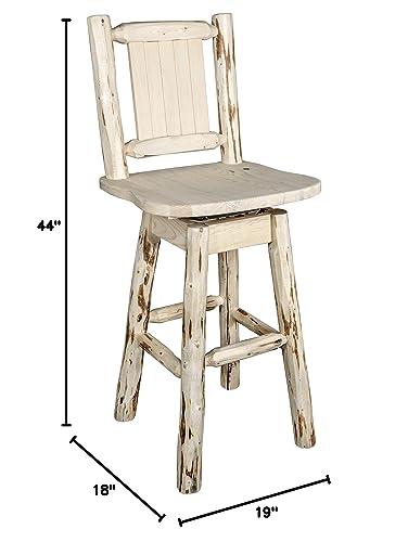 Montana Woodworks Montana Woodworks Montana Collection Barstool with Back & Swivel, Laser Engraved Bear Design, Ready to Finish