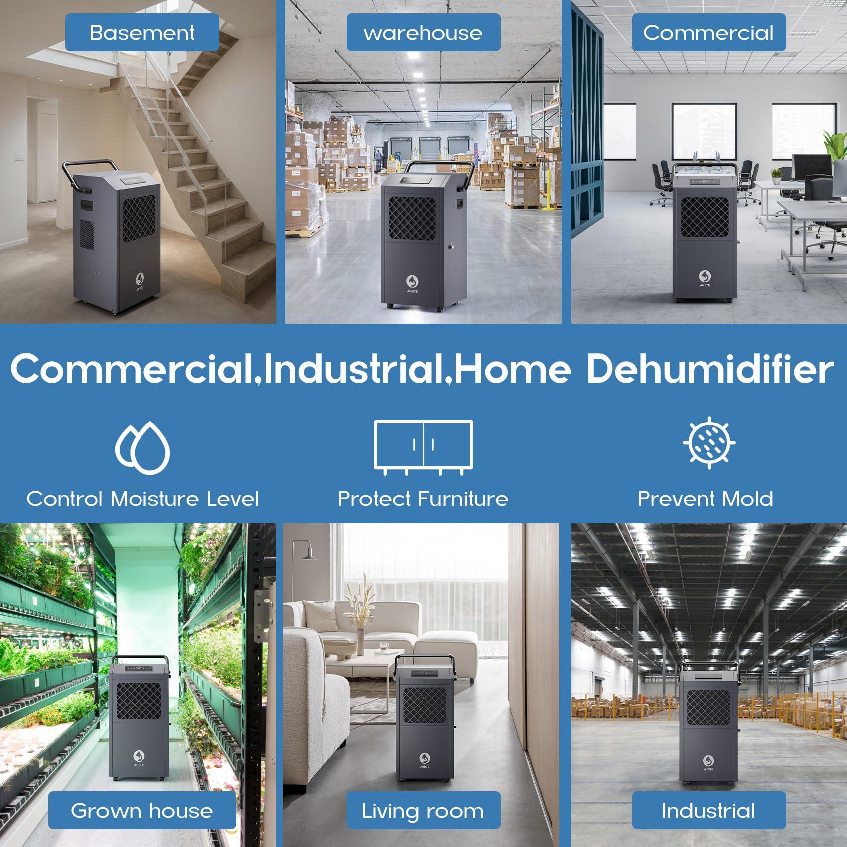 ANDTE ANDTE 190 Pints Commercial Dehumidifier with PumpDrain HoseIndustrial Dehumidifiers,Built-In Pumpfor Basement, Crawl Space, and Job Sites