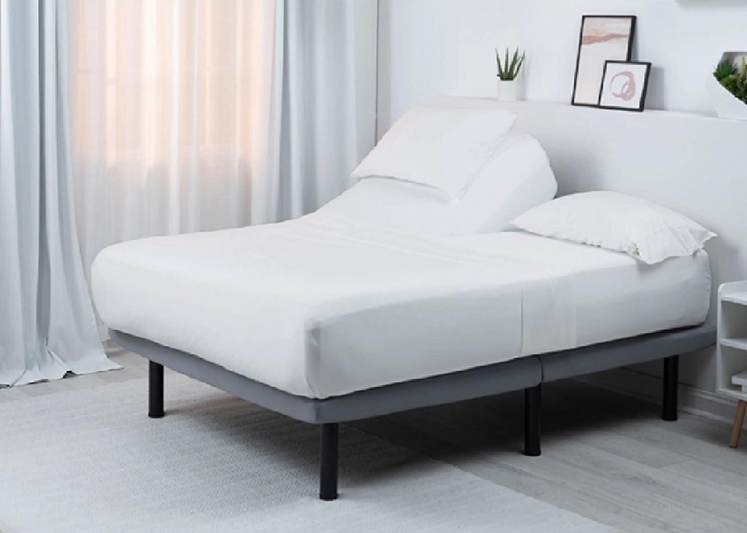 Shreem Linen Split Head Flex King Sheets for Adjustable Beds, Flex Top King Sheets for Sleep Number Bed 100% Egyptian Cotton - 4Pcs Sheet Set -36\" Top Split Sheets to fit Upto 16\" Deep Mattress (White Solid)