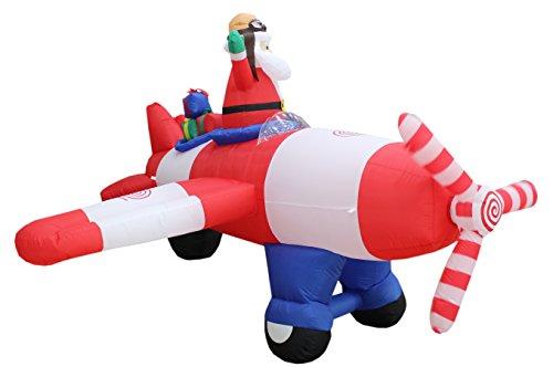 BZB Goods Animated - 8 Foot Wide Christmas Inflatable Santa Claus Flying Airplane Blow Up Yard Decoration