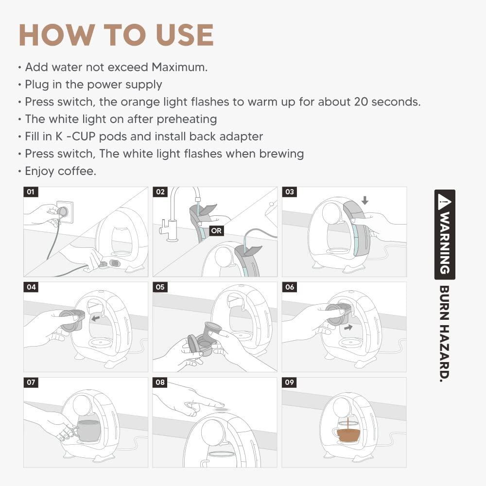 BENFUCHEN BENFUCHEN Single Serve Coffee Maker for K Cup/Ground Coffee, MINI Q Americano 2 in 1 Coffee Brewer One Cup Coffee/Tea Maker With Two Adapter, 4-8 oz Brew Sizes