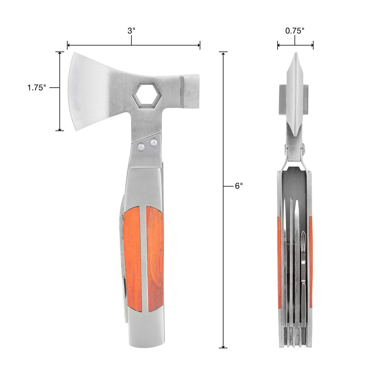 Sheffield Sheffield 12301 Axe Multi Tool, 12-in-1 Camping Knives & Tools, Utility Tool Double Axe Head, Camping Tool, Stainless Steel Knife Multitool