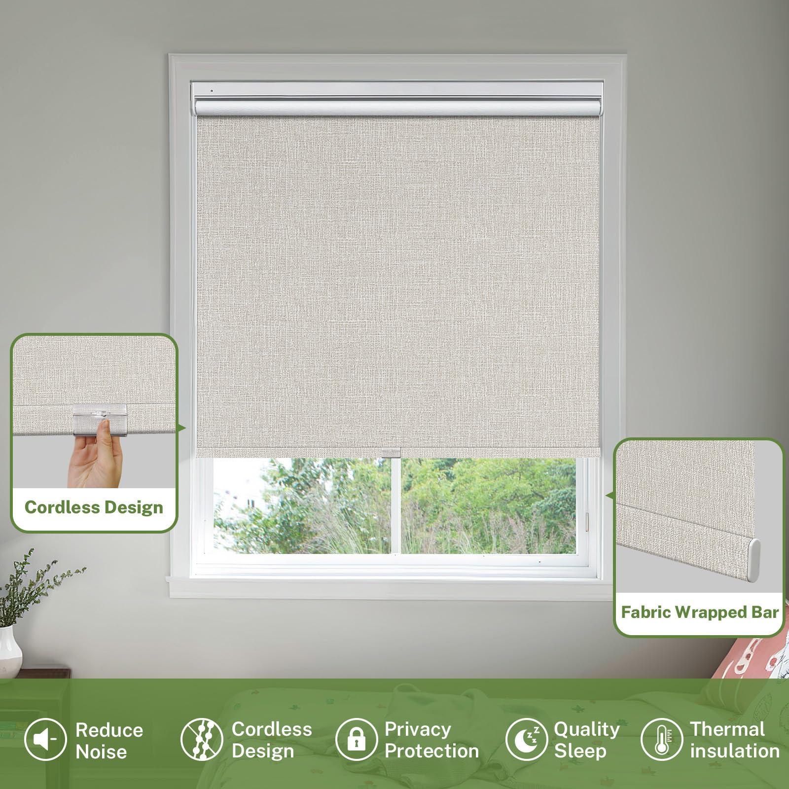 MiLin MiLin No Tools No Drill Cordless Roller Shades 100% Blackout Roller Windows Shades Thermal Insulated Reduce Noise Privacy Window Rolling Blinds for Home and Office (Elegant Cream, 51 1/4" W x 72" H)