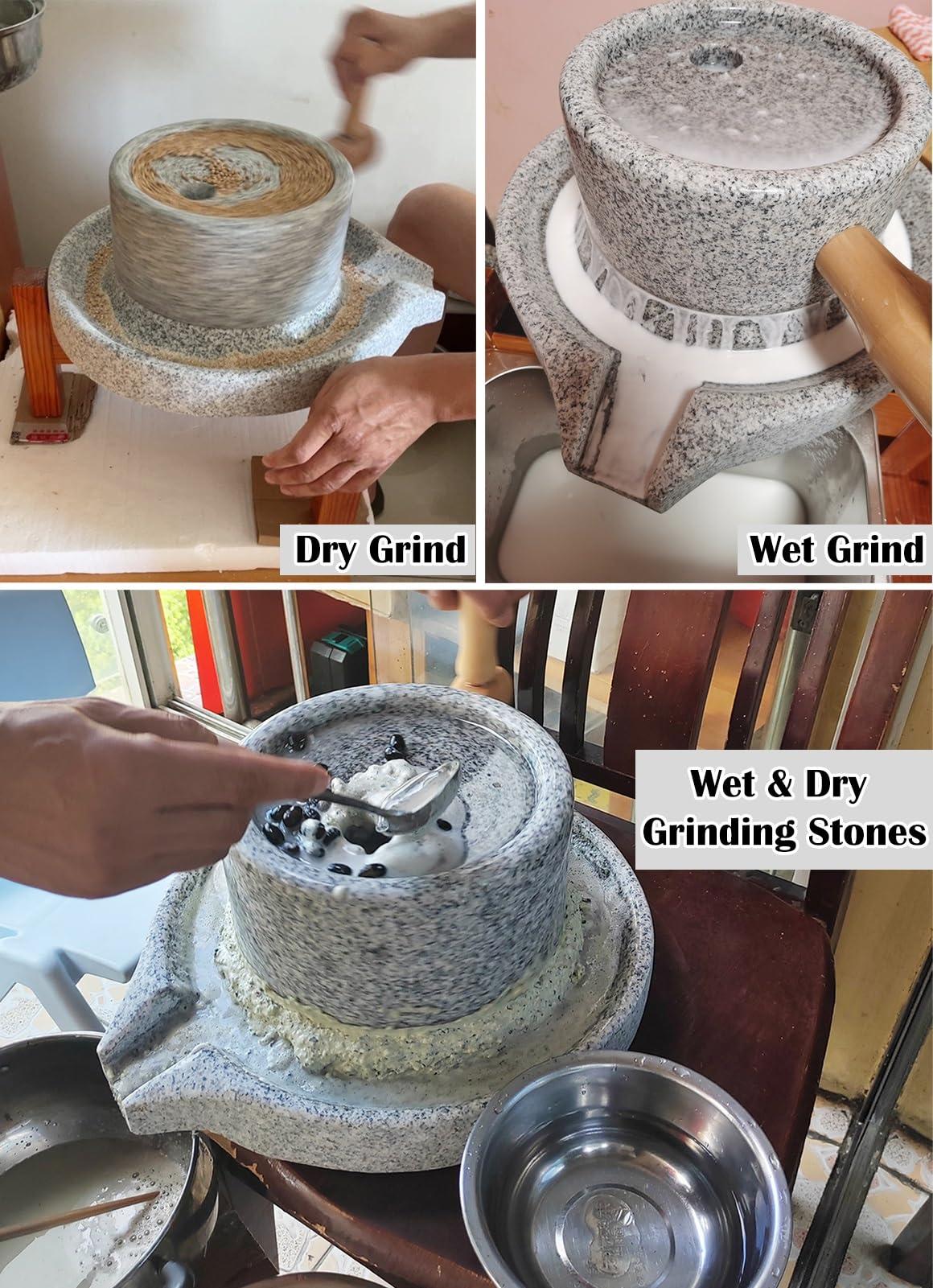 Innovz Innovz Large Stone Grinder Hand Grain Mill, Wet Dry Stone Mill for Grinding Wheat Mustard Seed Spices Beans Coffee, Physically Polished Granite Stone with Wood Frame(M (22cmx35cm))