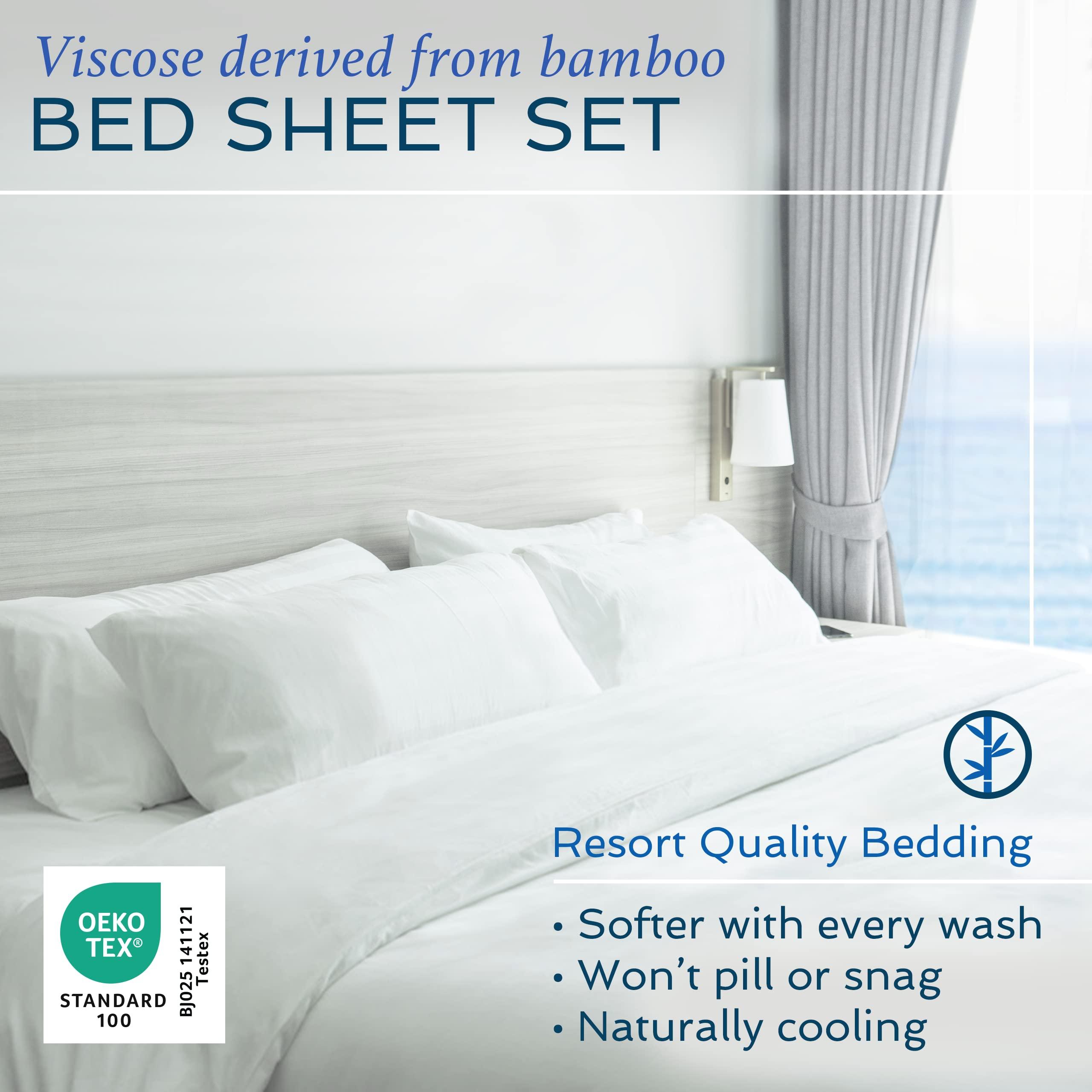 Hotel Sheets Direct Hotel Sheets Direct 4 Piece Bed Sheet Set Full Size, 100% Viscose Derived from Bamboo Sheets Set with 2 Pillowcases, Cooling & Breathable Luxury Bedding, Moisture-Wicking & Silky Soft Texture, White
