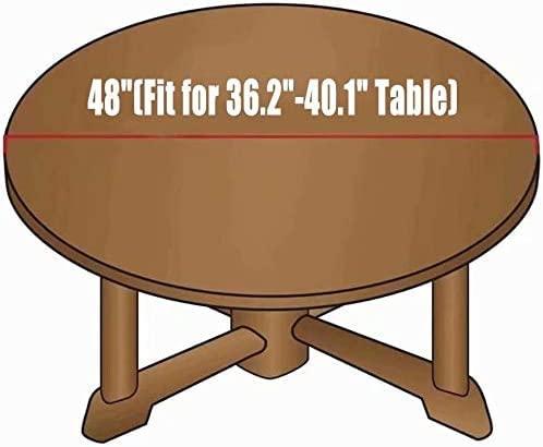 JCETUNO JCETUNO Wooden Tablecloth Elastic Edged Round Fitted Table, Blue Beach The Ultimate Protection for Your Table, Tablecloth Size 48\"(Fit for 36.2\"-40.1\" Table)