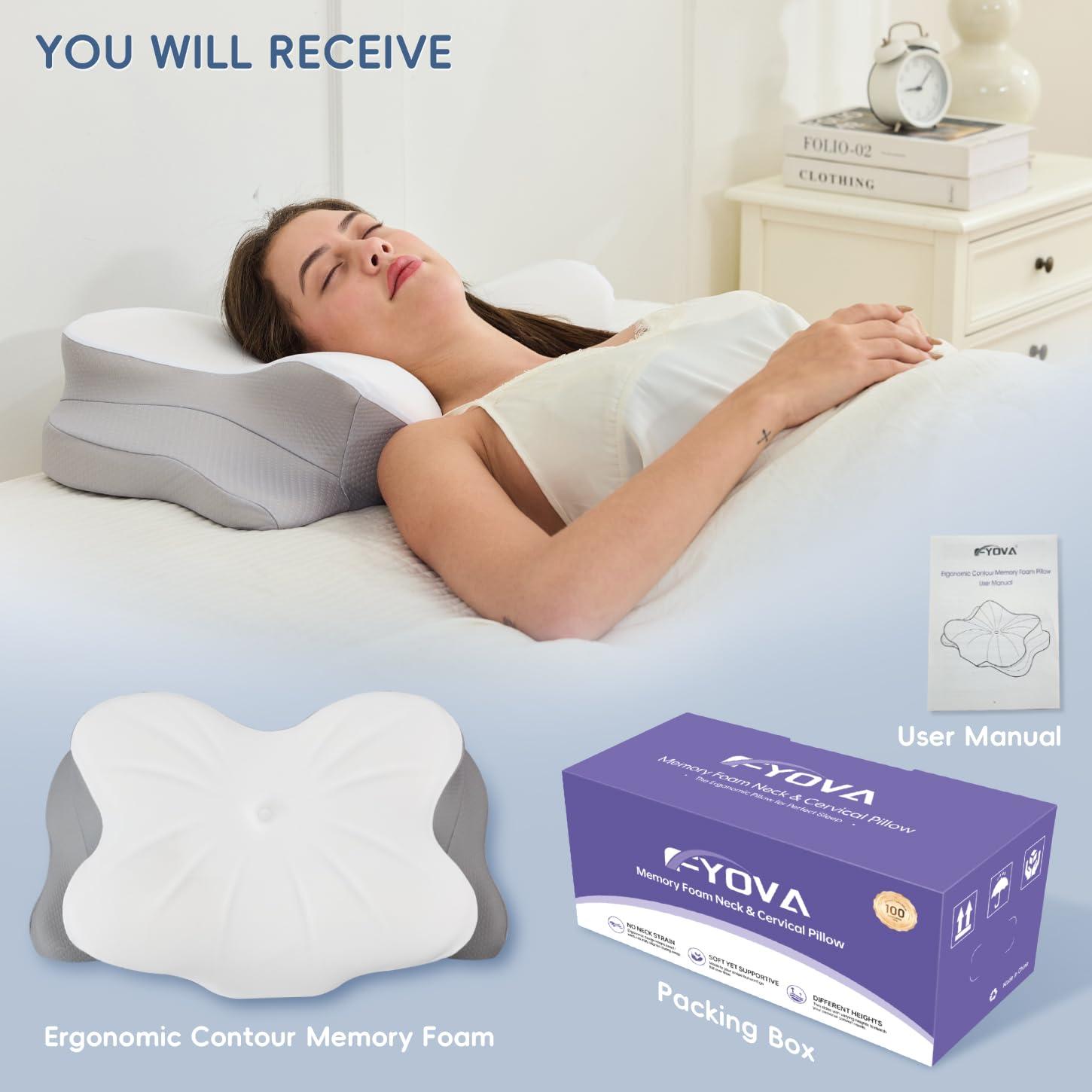 Fyova Fyova Cervical Neck Pillow, Odorless Ergonomic Memory Foam Pillows, Adjustable Memory Foam Neck with Breathable Pillowcase, Contoured Support for Side Back Stomach Sleepers