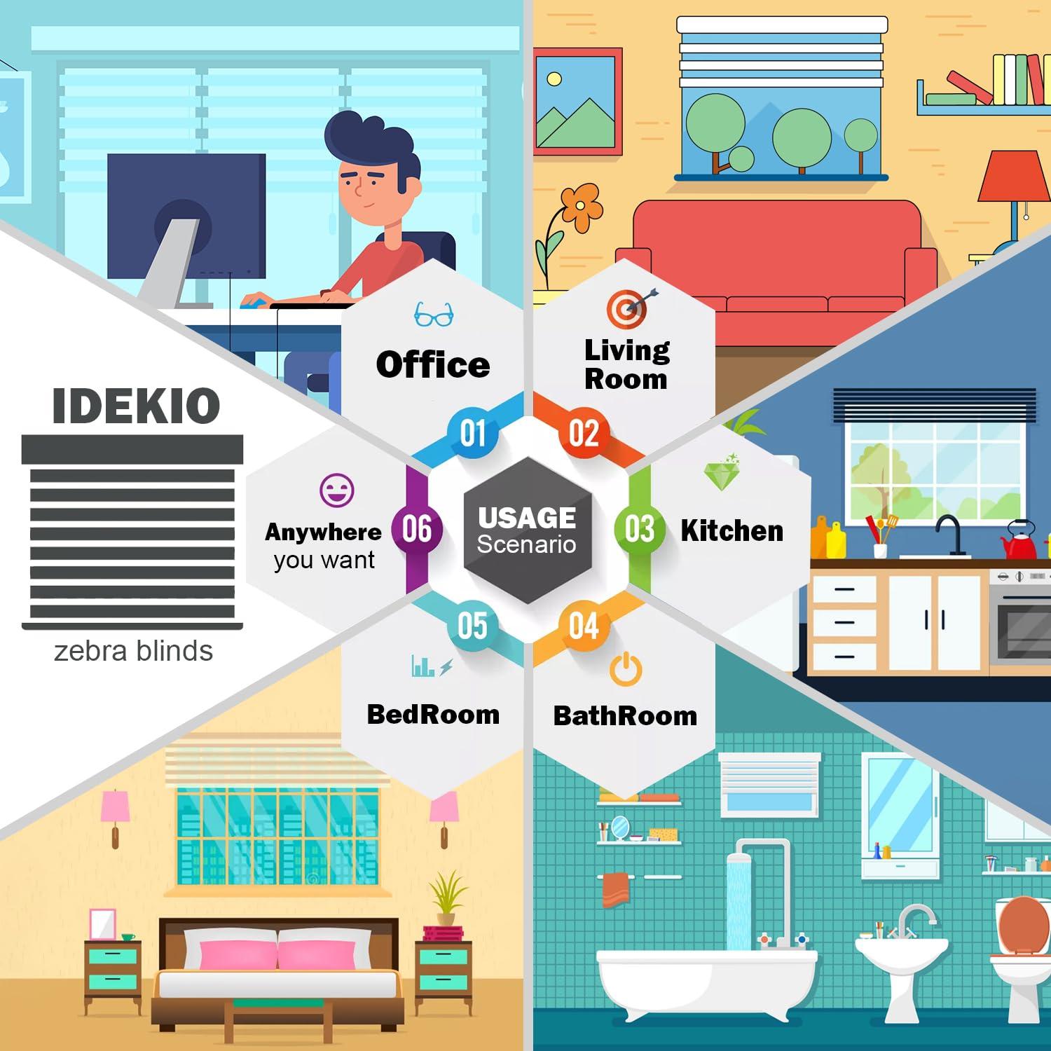 IDEKIO Zebra Blinds for Windows,Custom Size Cordless Zebra Roller Window Blinds, Dual Layer Blackout Roller Shades,Day and Night Blinds for Door,Office,Grey,15" W x [20" H to 98" H Customize]