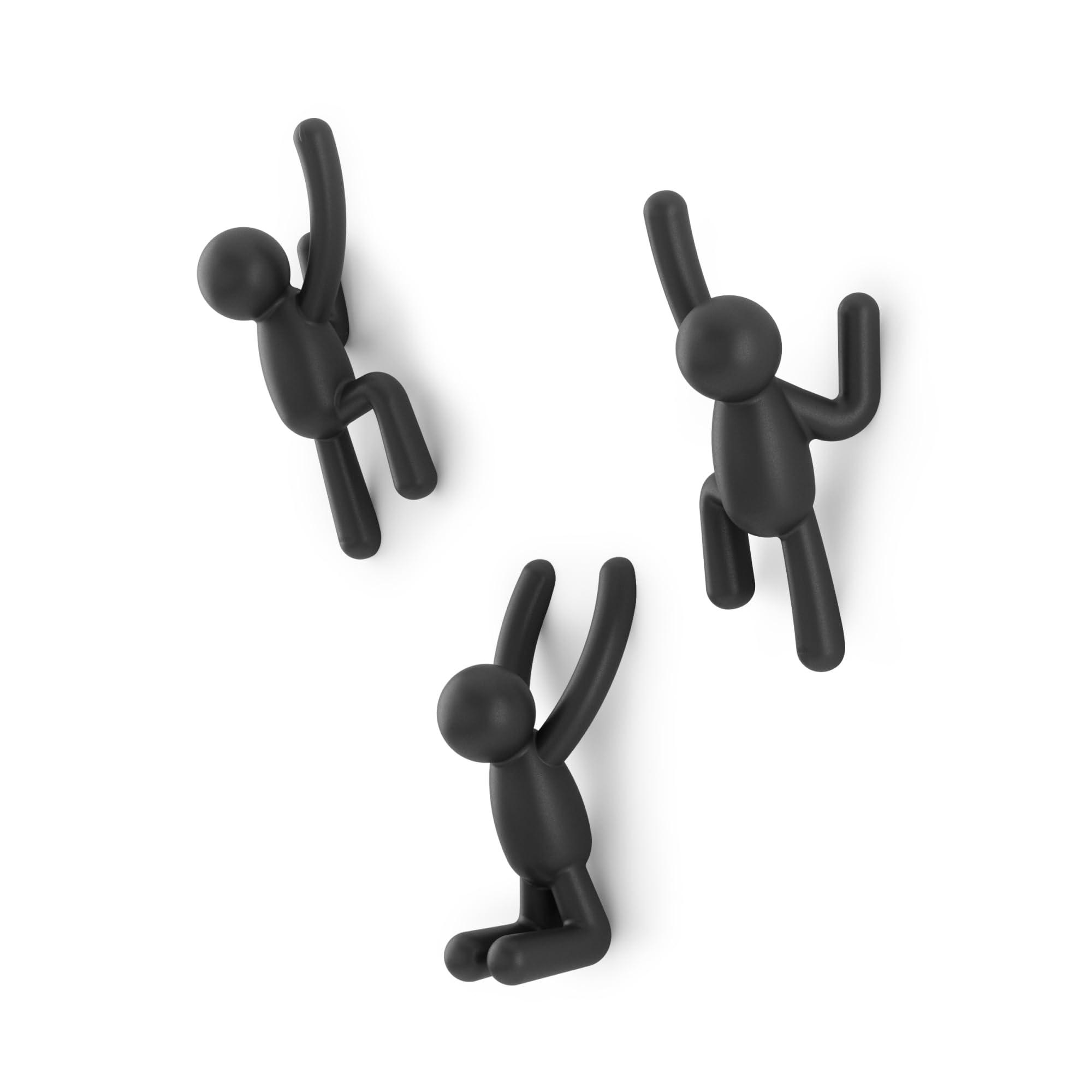 Umbra Umbra Buddy Wall Hooks Decorative Wall Mounted Coat Hooks for Hanging Coats, Scarves, Bags, Purses, Backpacks, Towels and More, Set of 3, Black