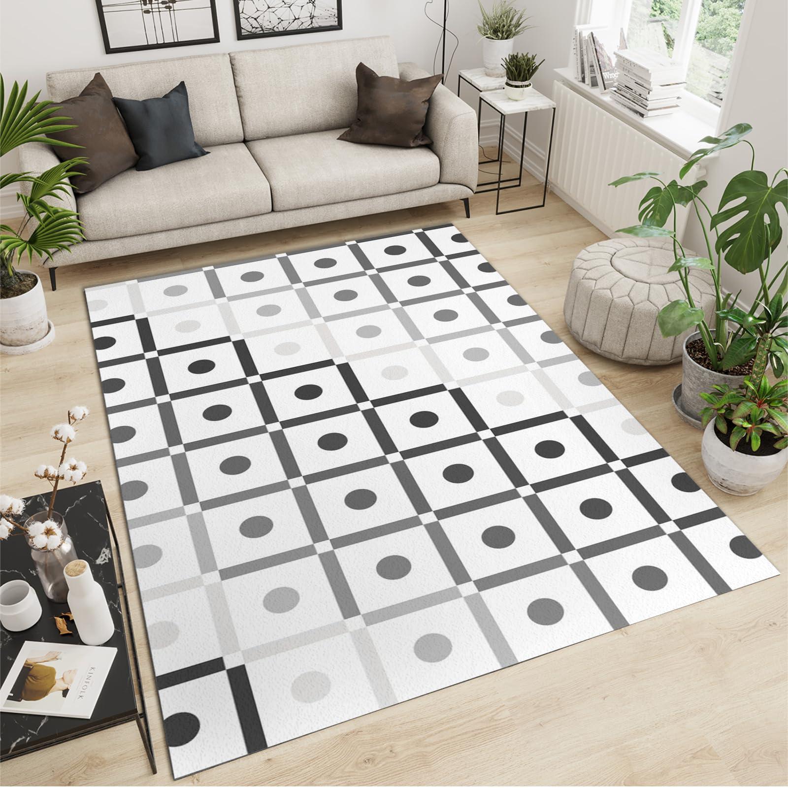 BUPEKEQ BUPEKEQ Classroom Rug 8x10 Bohemian Lines Living Room Rug, Gradients Geometric Plaid Retro Rug, Front Door Decor Rug Machine Washable Non Shedding Non Slip Low Pile for High-Traffic Living Room