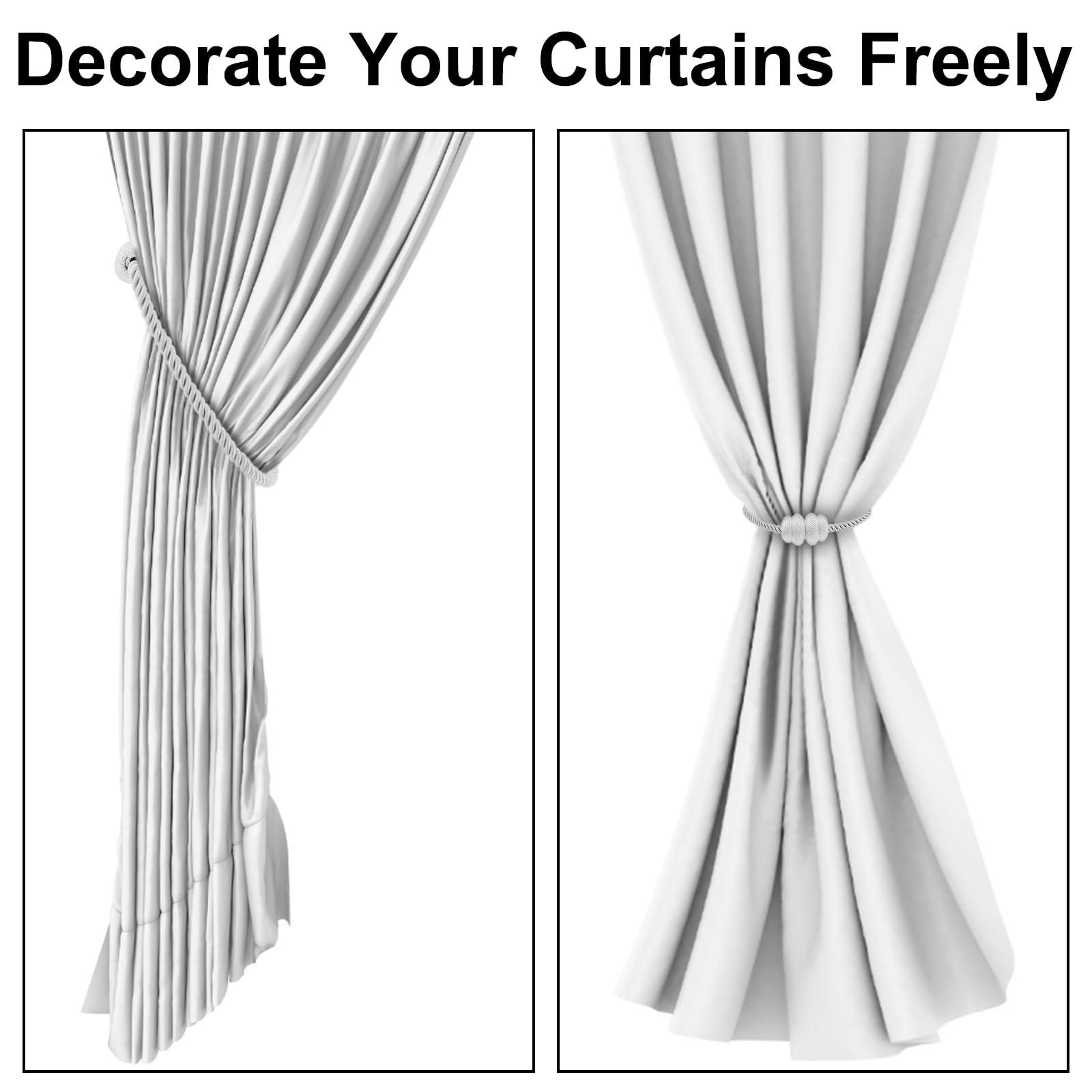 HOJLKLD HOJLKLD Magnetic Curtain Tiebacks 4 Pack Decorative Curtain Tie Backs Rope No Drill Magnetic Curtain Holders for Window Draperies (4, White)