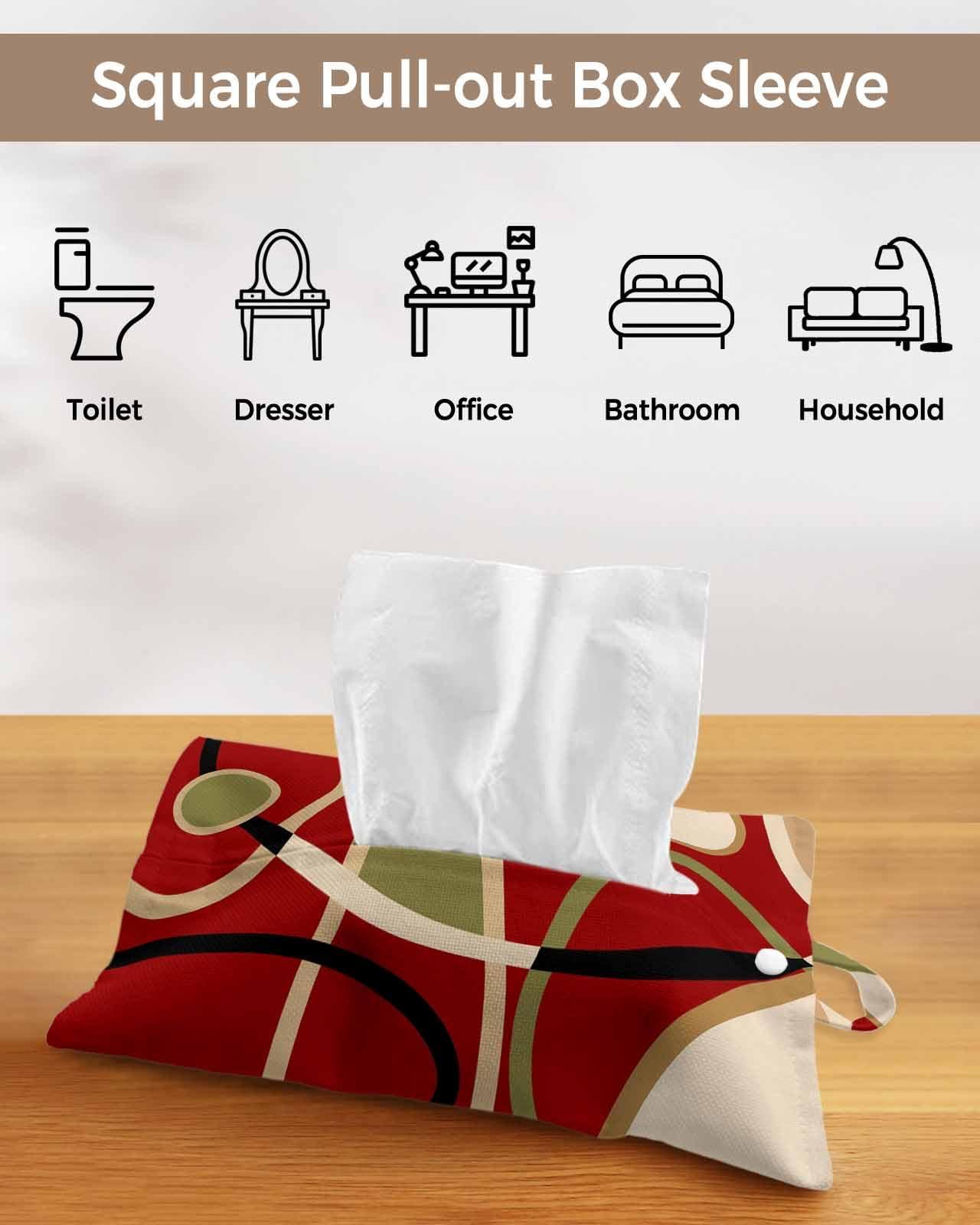 DOME-SPACE Tissue Box Cover, Red Brown Simple Line Circular Texture,2 Piece Rectangular Reusable Tissue Box Holder Hanging Tissue Bag for Bathroom,Office