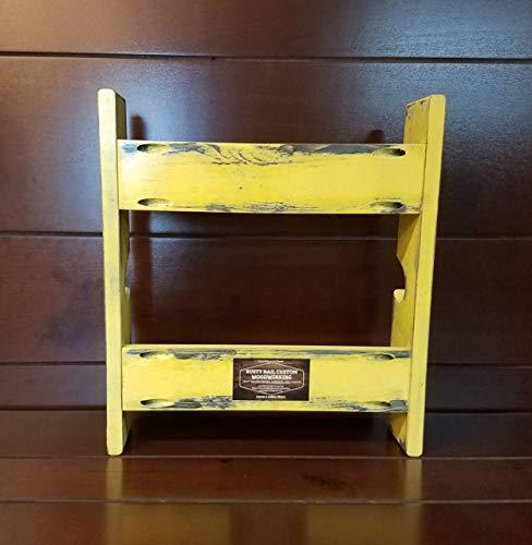 Rusty Nail woodworks Yellow Rolling Pin Rack with Three Slots - Antique Yellow Rolling Pin Rack - Multiple Rolling Pin Rack - Shabby Chic Rolling Pin Holder - Rolling Pin Storage - Gift for Baker