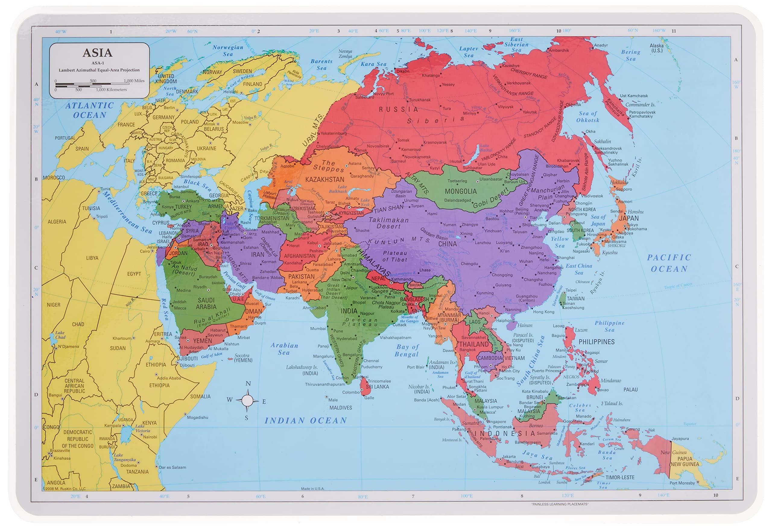 Painless Learning Painless Learning Asia Map Placemat 12 x 17 1/2 inches