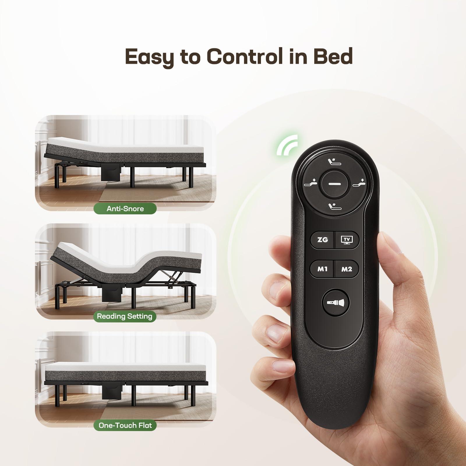 Marsail Marsail Adjustable Bed Queen, Head and Foot Incline Adjustable Bed Frame with Under-Bed Nightlight, Fast Assembly Zero Gravity Base, Wireless Remote Control, 4 USB Ports & 4 Height Options