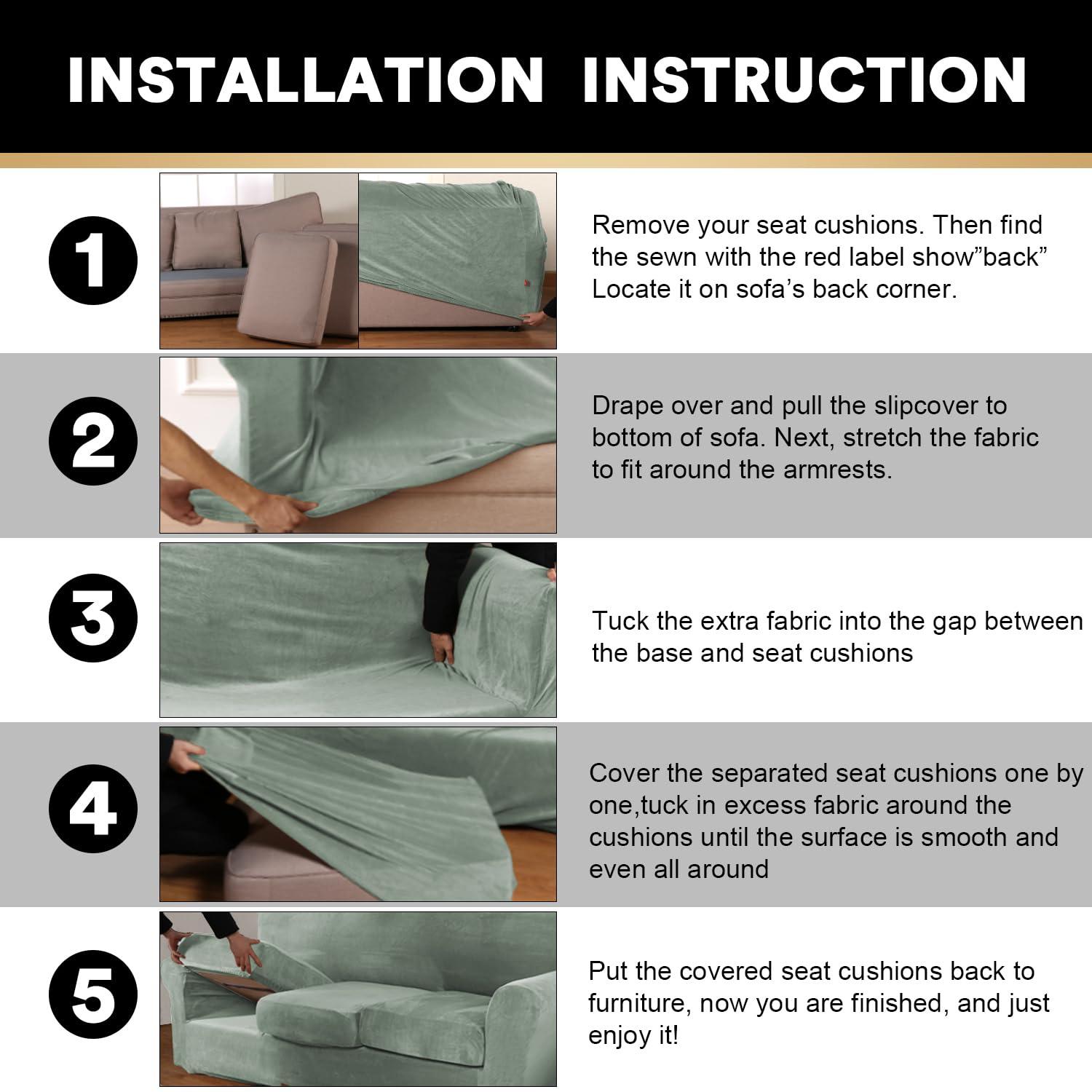 PrinceDeco PrinceDeco 3 Pieces Couch Covers Soft Velvet Couch Covers for 2 Cushion Sofa Loveseat Covers Width Up to 72 Inch Anti Slip Love Seat Furniture Protector, Machine Washable(Medium, Seagrass)