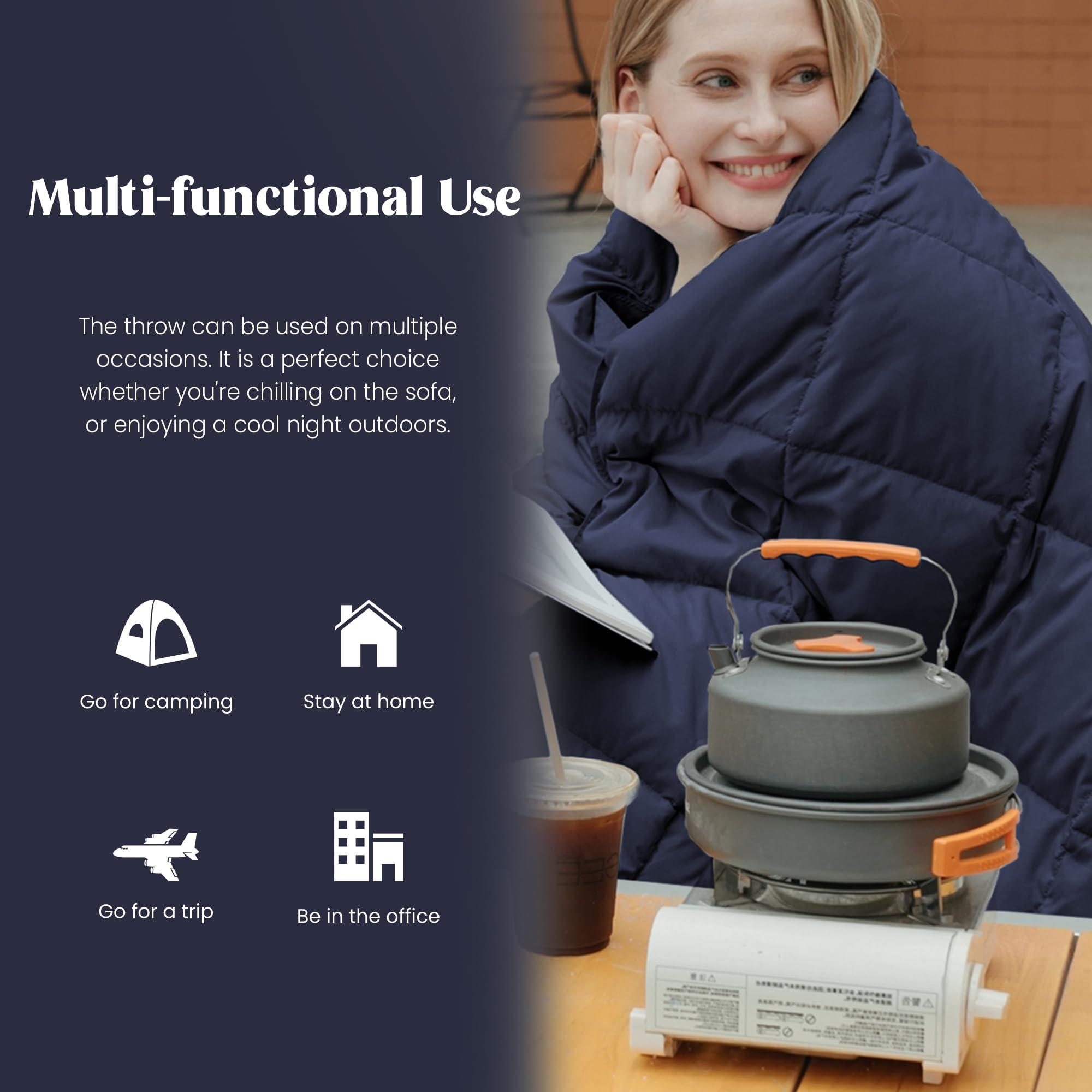 puredown puredown Soft Feather Down Throw Blanket Lightweight Packable Couch Throw for Indoor and Outdoor Use, 50\"X70\", Navy