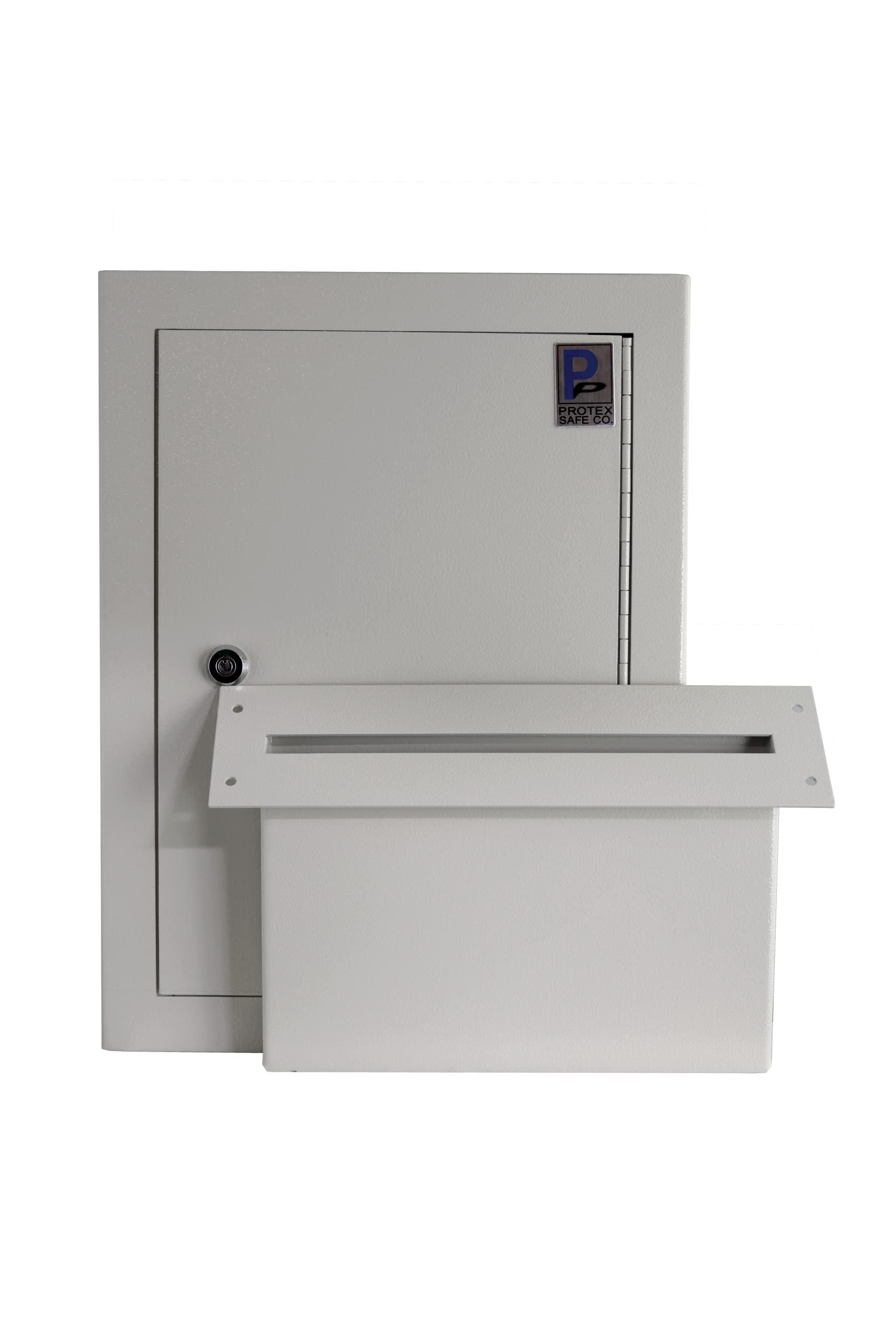 Protex Safe Co. Protex MDL-170 Wall/Door Through Drop Box,for Keys, car remotes, Cash, Checks and envelopes, Metal Baffle, Pre-drilled mounting Holes,Double Steel Door, with Adjustable Chute