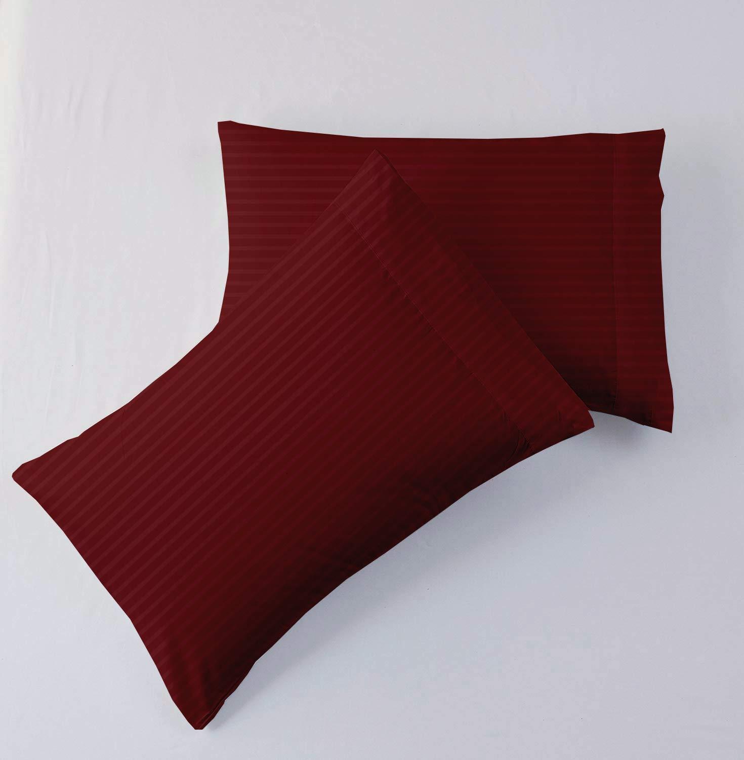 Cottington Lane California King Size Sheet Set-100% Egyptian Cotton Bed Sheets-400 TC Cotton Sheets-4 Piece Sheet Set Fits Mattress Upto 16 Inch Deep Pocket Fitted Sheet-72 x 84 Size Sheets for Burgundy Stripe Bed