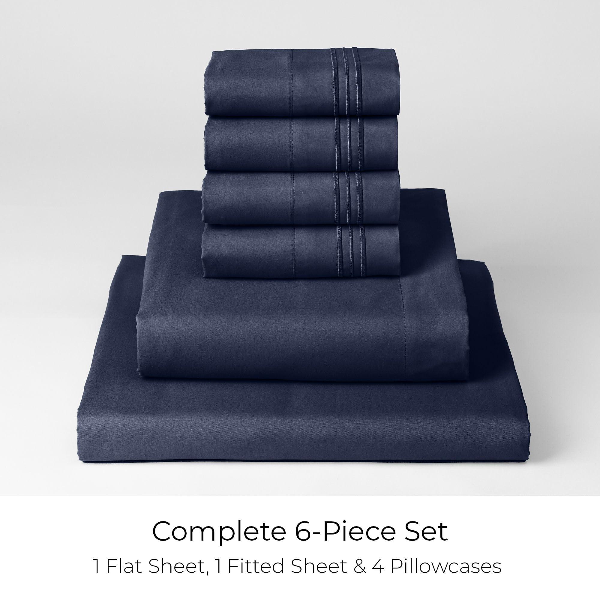 Mellanni Mellanni California King Sheet Set - 6-Piece Iconic Collection Bedding, (Including 4 Pillowcases), 21-Inch Extra Deep Pocket, Easy Care, Ultra Soft, Cooling Sheets, Brushed Microfiber - Navy Blue