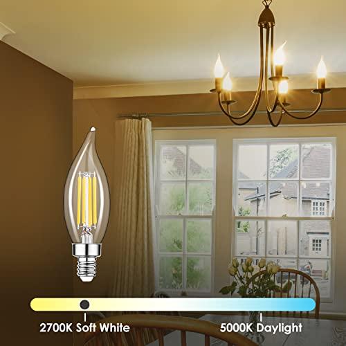 Sigalux Sigalux E12 LED Bulb Candelabra Base 60 watt Chandelier Light Bulbs Dimmable, Flame Tip , 4.5W, 500LM 2700K Soft White, CA10 Candle Light Bulbs, 12 Packs
