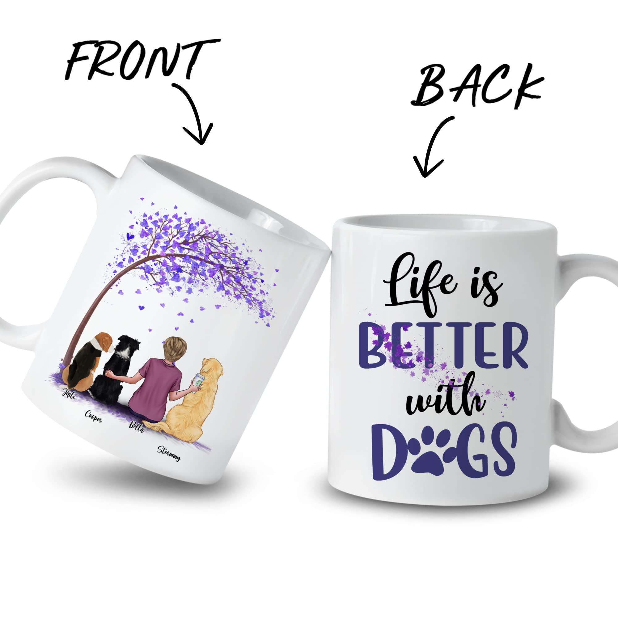 Gossby Gossby Personalized Custom Mug (3 Dogs) Life is better with dogs Custom Mugs with Name for Dog Mom Personalized with Any Dog Breed, Pet Name and Photo Pet Memorial Coffee Cup for Friends