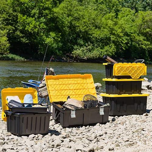 HOMZ HOMZ 2-Pack Durabilt, Heavy Duty Plastic Storage Bins with Lids, 27 Gallon, Black/Yellow