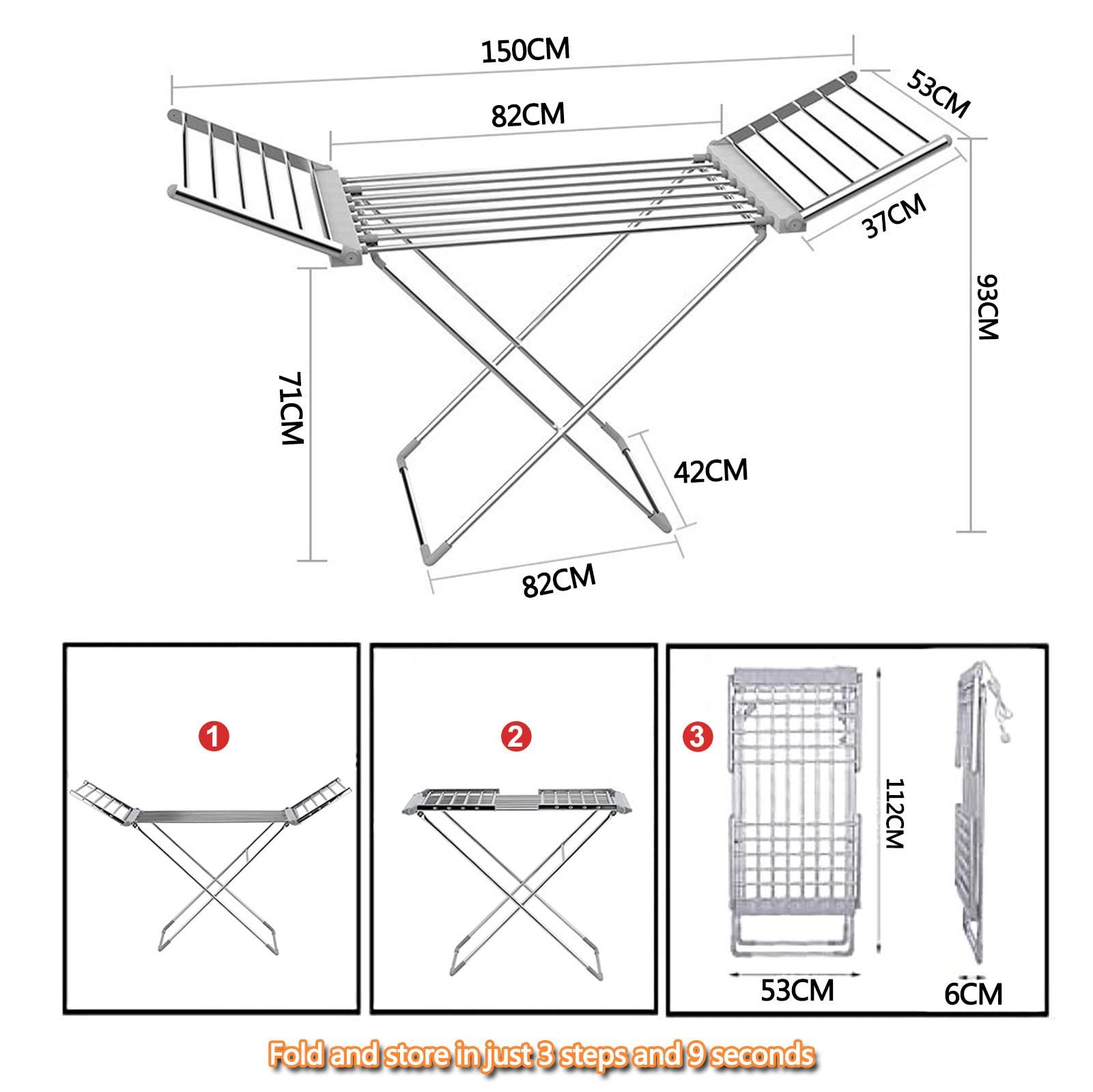 GWWGWW Heated Clothes Airer, Portable Clothes Drying Rack, Heated Airers Clothes Indoor Electric, Folding Heated Clothes Dryer, Energy Efficient Laundry Drying Rack