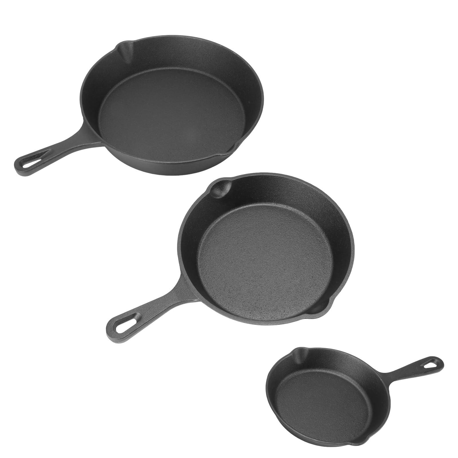 TANIQIACA TANIQIACA Cast Iron Nonstick Frying Pan, 3 Piece Frying Pan Set Mini Egg Pan, Grill Pan Set, Cast Iron Pot, Cast Iron Pan with Long Handle for Home 16 20 25cm