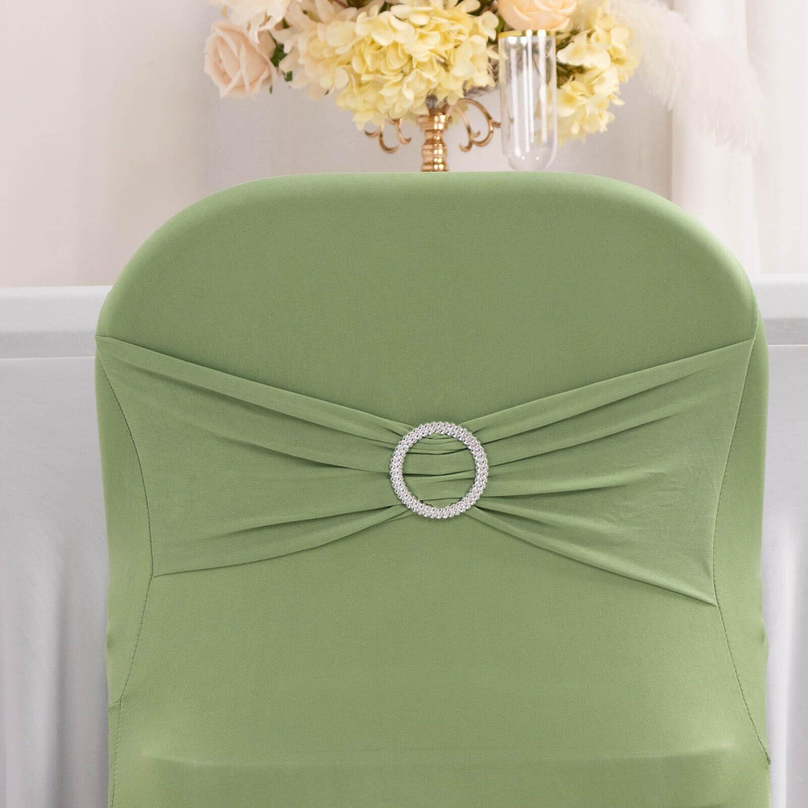 Balsa Circle Balsa Circle Sage Green Spandex Folding Chair Cover Silver Rhinestone Buckled Sash Band Wedding Linens Decorations Reception Supplies
