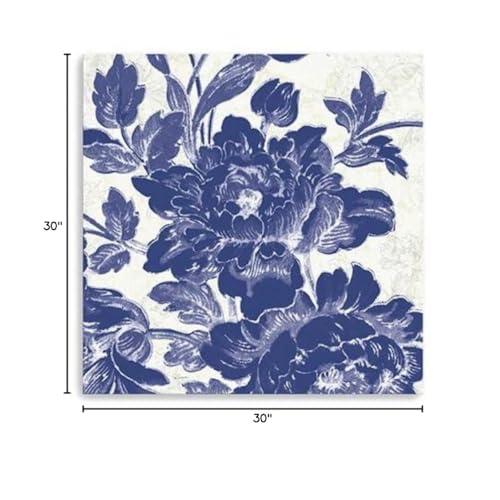 HomeRoots 30\" Blue Toile Roses Canvas Wall Art