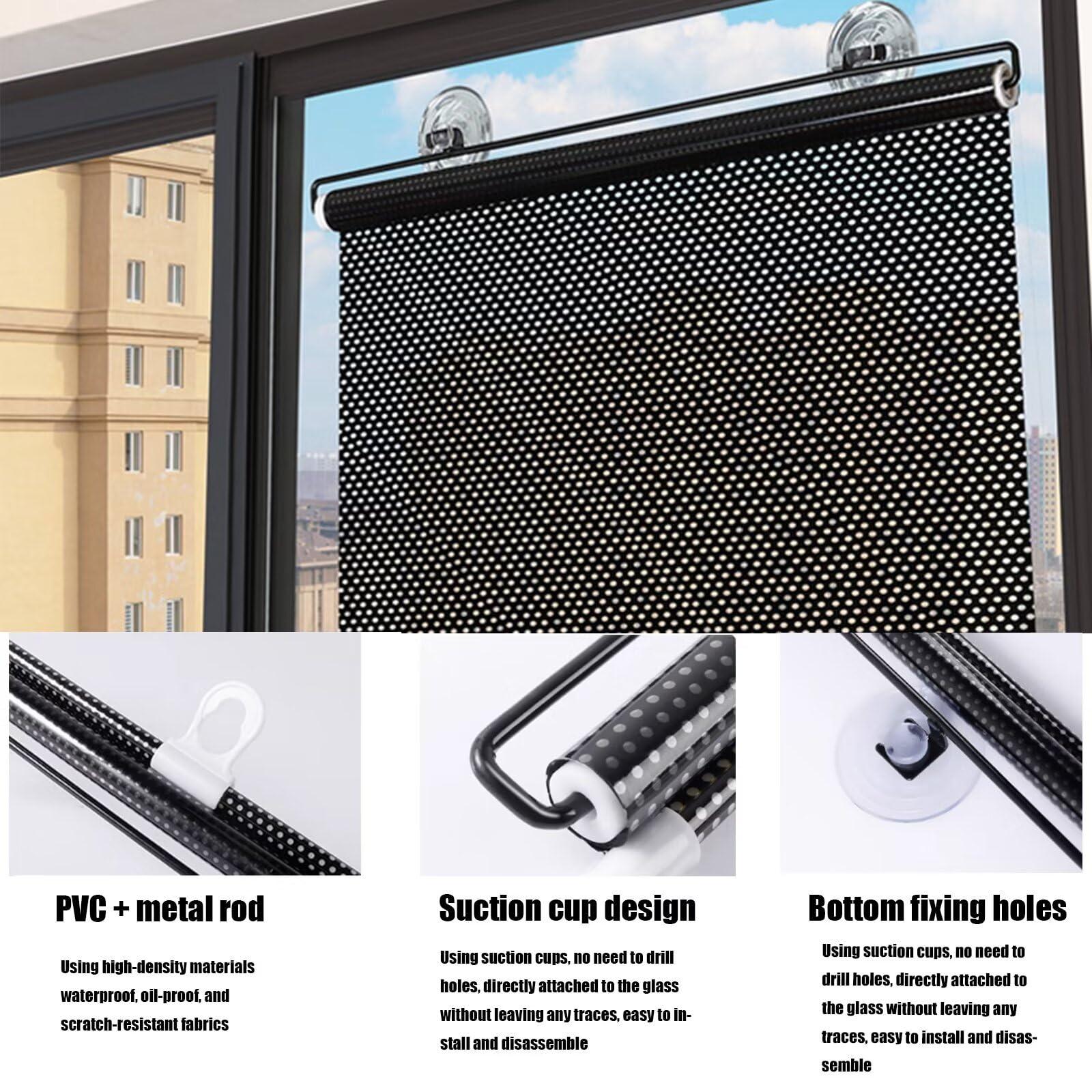 PFGDSAC Suction Cup Blinds Suction Cup Blackout Curtains Light Filtering Blinds Cordless Roller Shades Sun Blocking Curtains Balcony Suction Cup Sunshade Window Curtain Shade RollerBlack23 * 49in