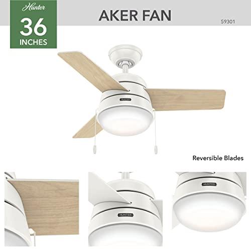 Hunter Fan Company Hunter Fan Company 59301 Aker Indoor with LED Light, Pull Chain Control, 36 Inch, White