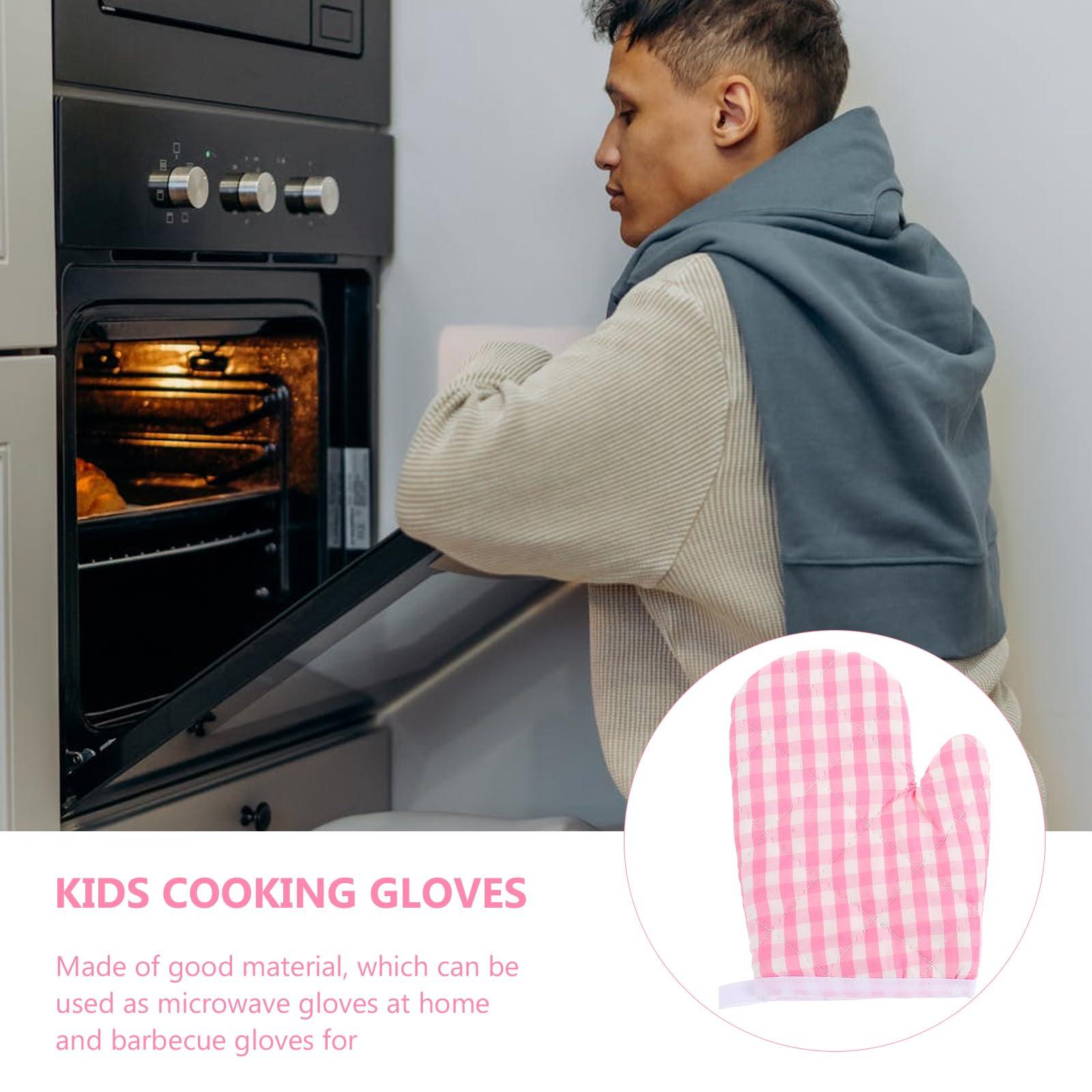 OSALADI Mini Oven Mitts 2Pcs Children Microwave Gloves for Kids Play Kitchen Cooking Mitts Anti Scald Baking Gloves for Boys Girls