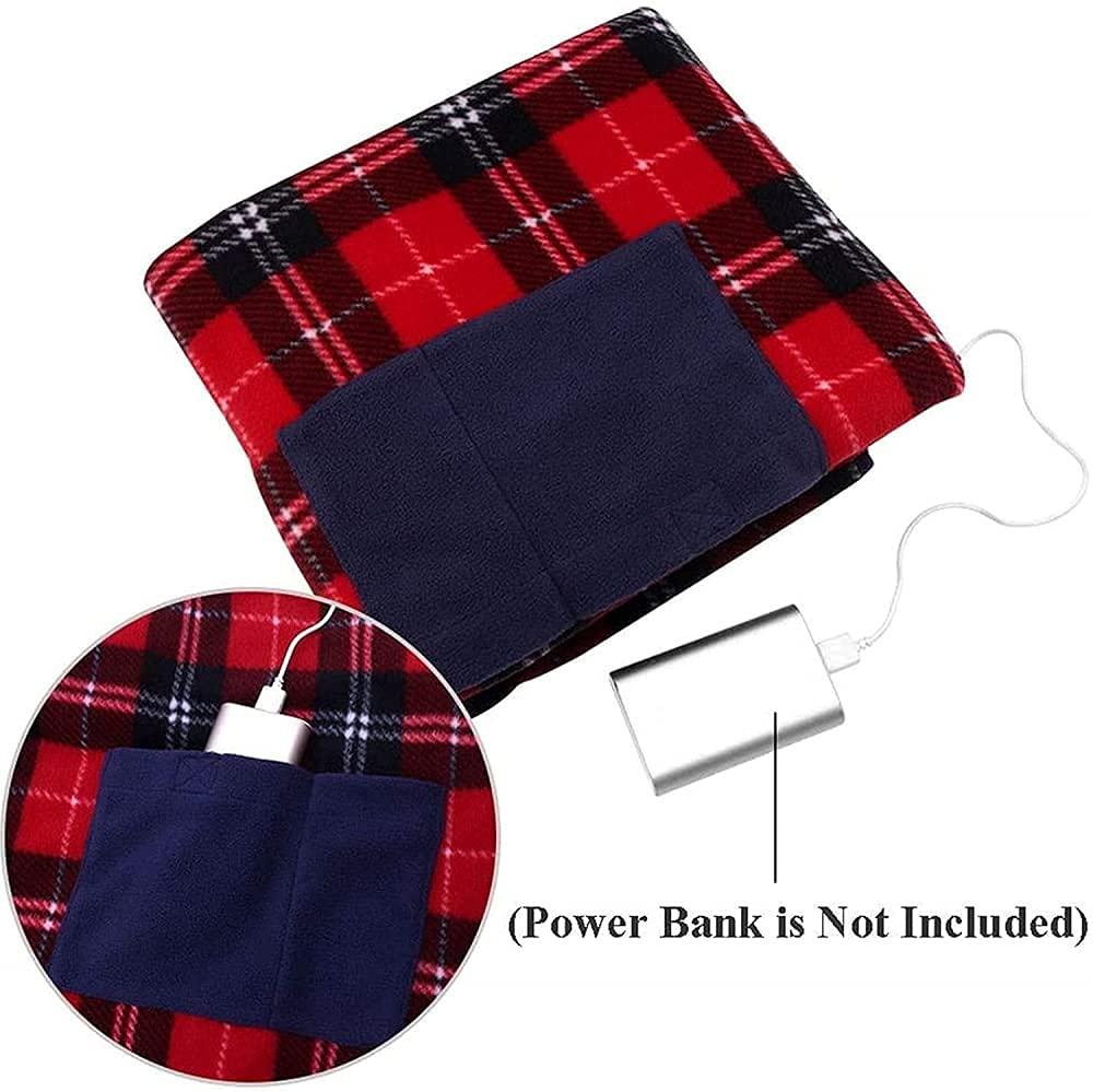 RAGGZZ RAGGZZ Heated Blanket Soft Plush Throw Electric USB Blanket Single Winter Warmer Cotton Velvet Machine Washable Waterproof for Home Sofa Travel Office Indoor and Outdoor-C