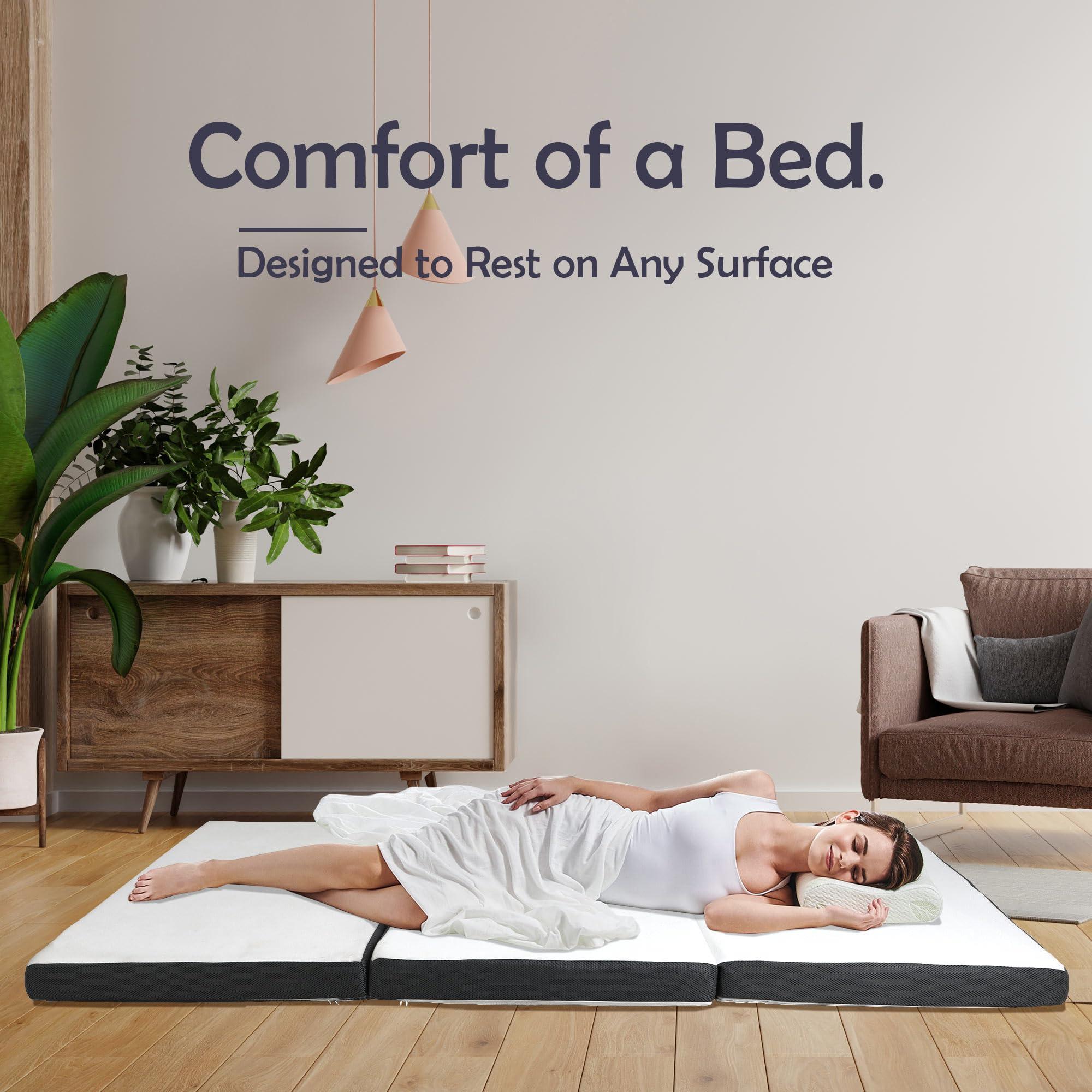 YIQIEDEY YIQIEDEY Folding Mattress,3 inch Tri Fold Memory Foam Mattress Topper,Portable Foldable Mattress Topper with Washable Cover,Non-Slip Bottom for Camping,Guest,Queen,78\"x58\"x3\"