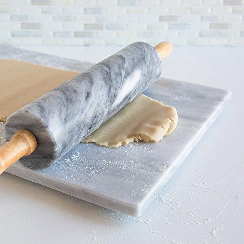 Fox Run Fox Run Polished Marble Rolling Pin with Wooden Cradle, 10-Inch Barrel, White