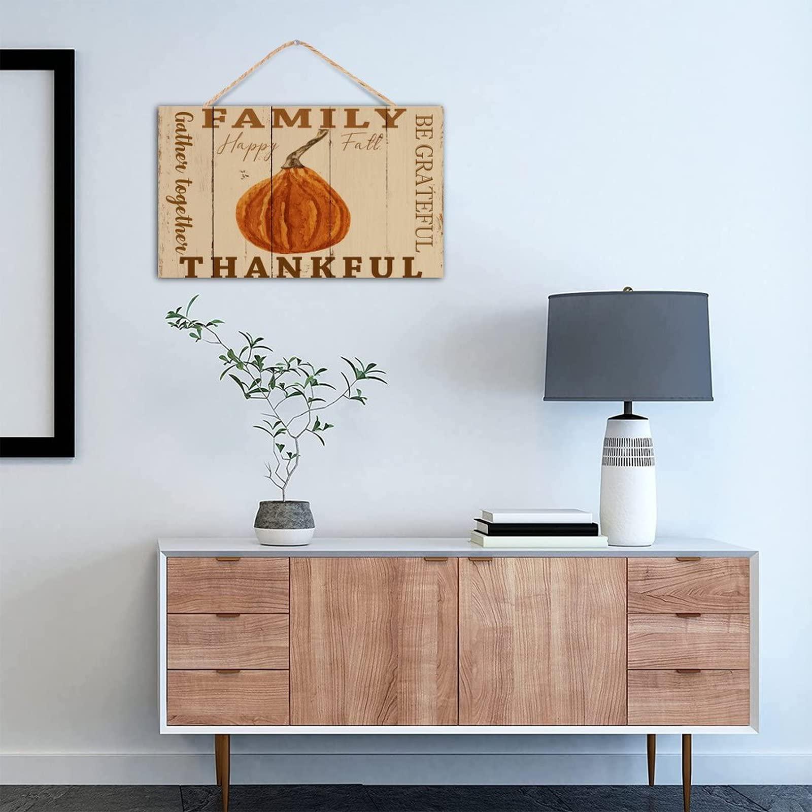 TEANFUN Farmhouse Home Sign Family Wall Decor Be Grateful Thankful Family Gather Together Wall Art Decor 8\"x14\" Farmhouse Wall Signs for Thanksgiving Home Decor Wall, Kitchen, Bedroom, Office