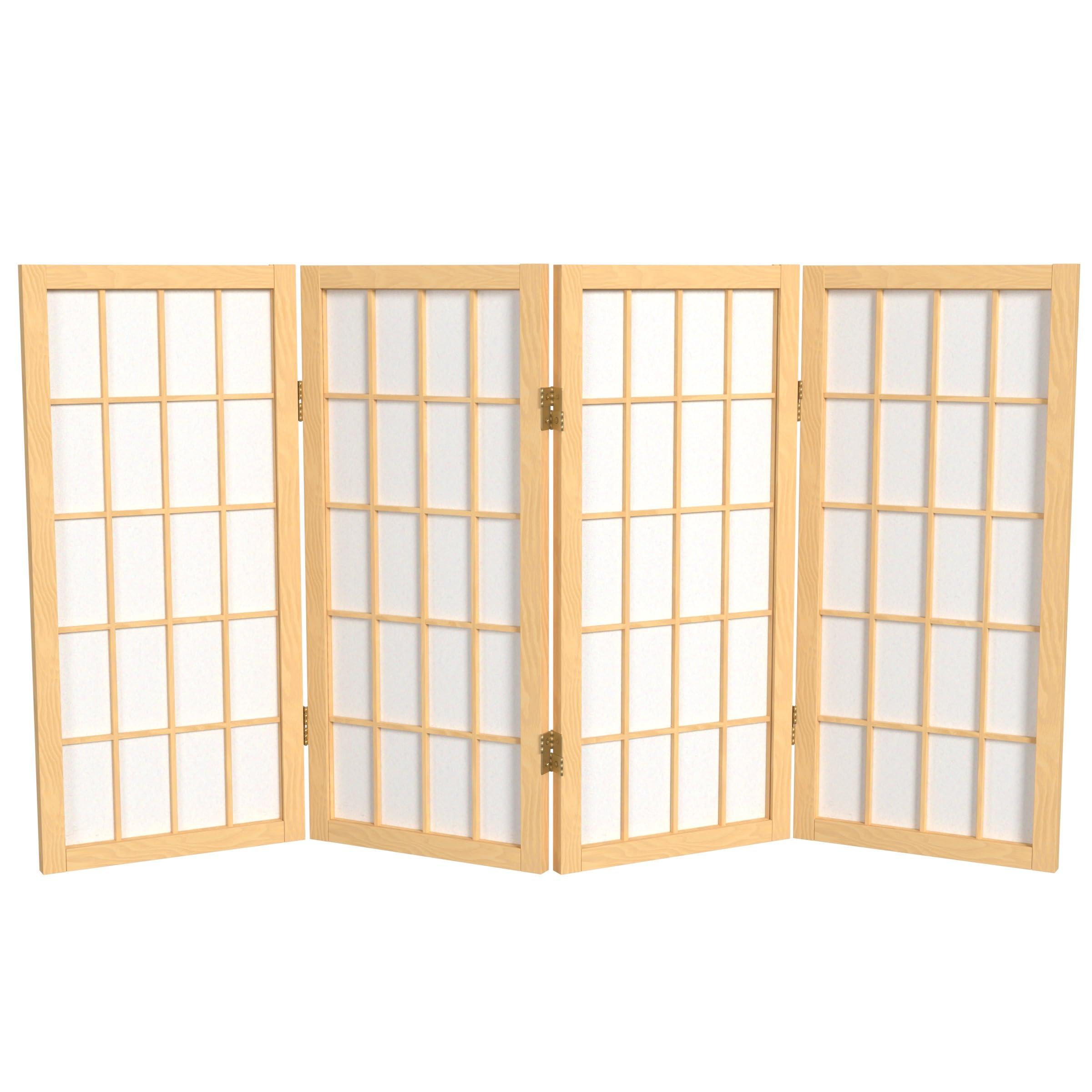 ORIENTAL Furniture 2 ft. Short Desktop Window Pane Shoji Screen - Natural - 4 Panels