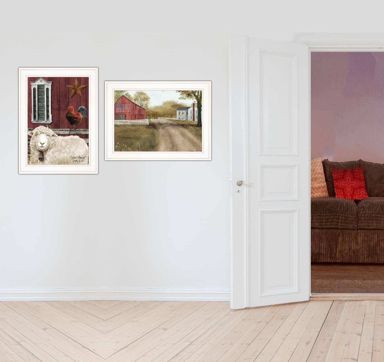 Trendy Decor4U Trendy Decor4U "Good Morning 2-Piece Vignette by Billy Jacobs, White Frame