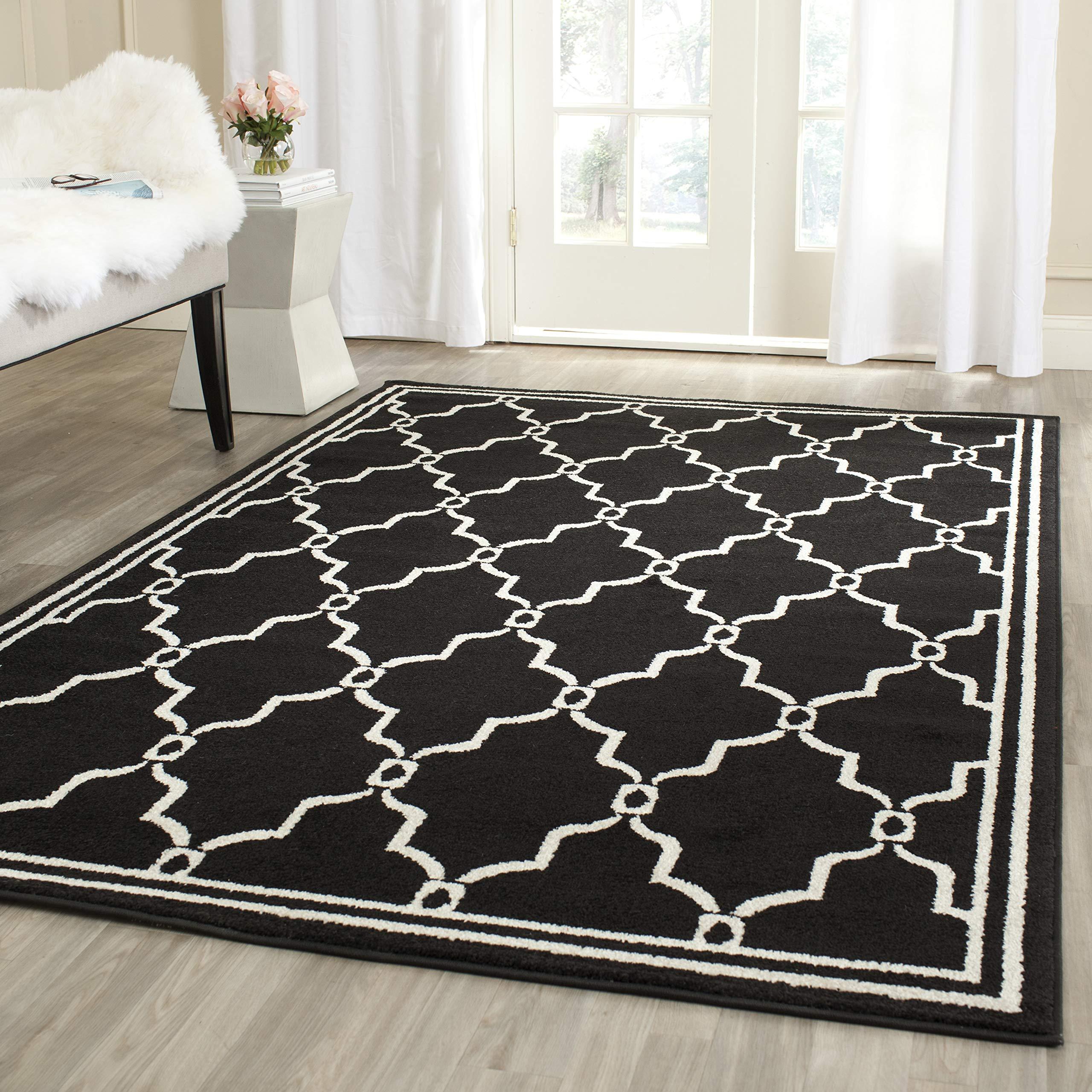 Safavieh SAFAVIEH Amherst Collection Area Rug - 5'3" x 8', Anthracite & Ivory, Trellis Design, Non-Shedding & Easy Care, Ideal for High Traffic Areas in Living Room, Bedroom (AMT414G)