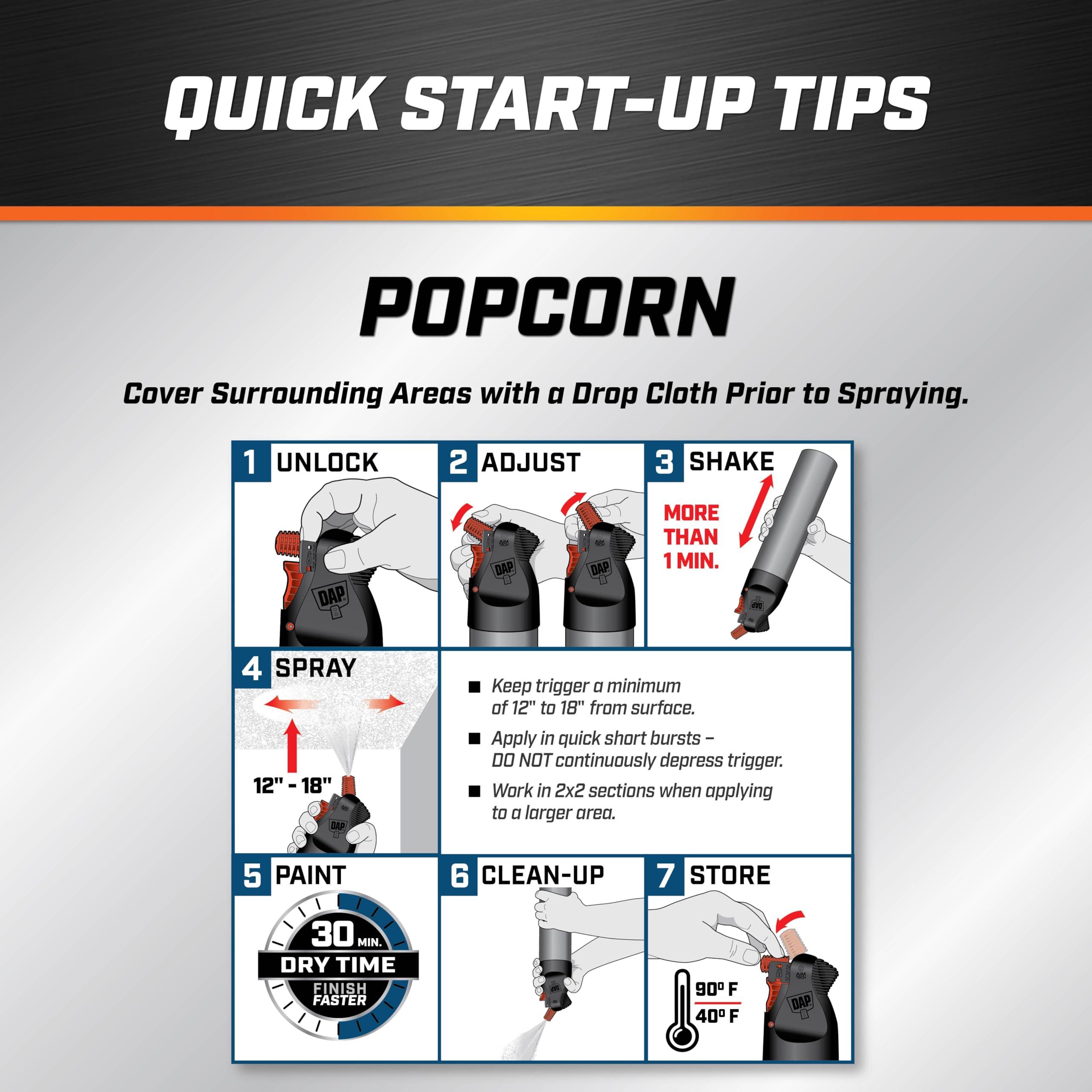 DAP DAP, White, 7079850025 Popcorn Water Based 2in1 Wall & Ceiling Texture Spray with Aim Tech Nozzle, 20 Ounce, 1.25 Pound (Pack of 1)