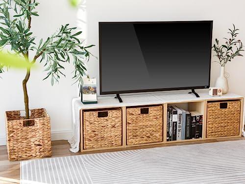 StorageWorks StorageWorks Wicker Baskets for Storage with Liners, Water Hyacinth Storage Baskets for Organizing, Handwoven Wicker Storage Cubes, Large, 2 Pack