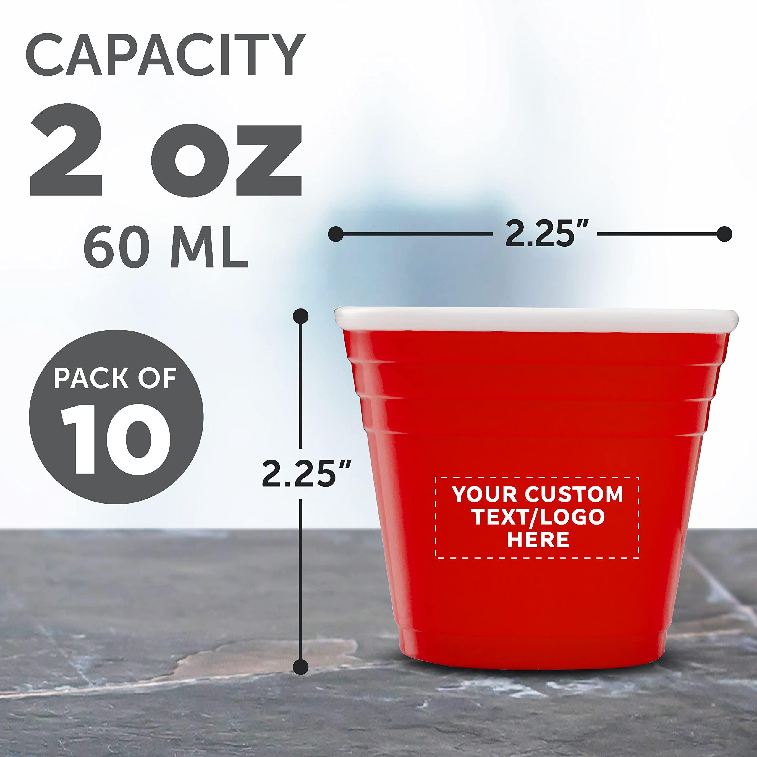 DISCOUNT PROMOS Custom Party Cup Shot Glasses 2 oz. Set of 10, Personalized Bulk Pack - Made with Hard Plastic, Great for Birthdays, Parties, Indoor & Outdoor Events - Red