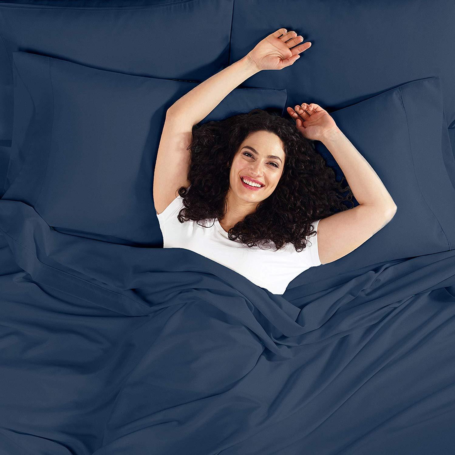 Splitsvilla Split California King Sheet Set Navy Blue- 5 Piece Set- 800 Thread Count 100% Egyptian Cotton Fits Upto 18 Deep Pocket (Split California King, Navy Blue)