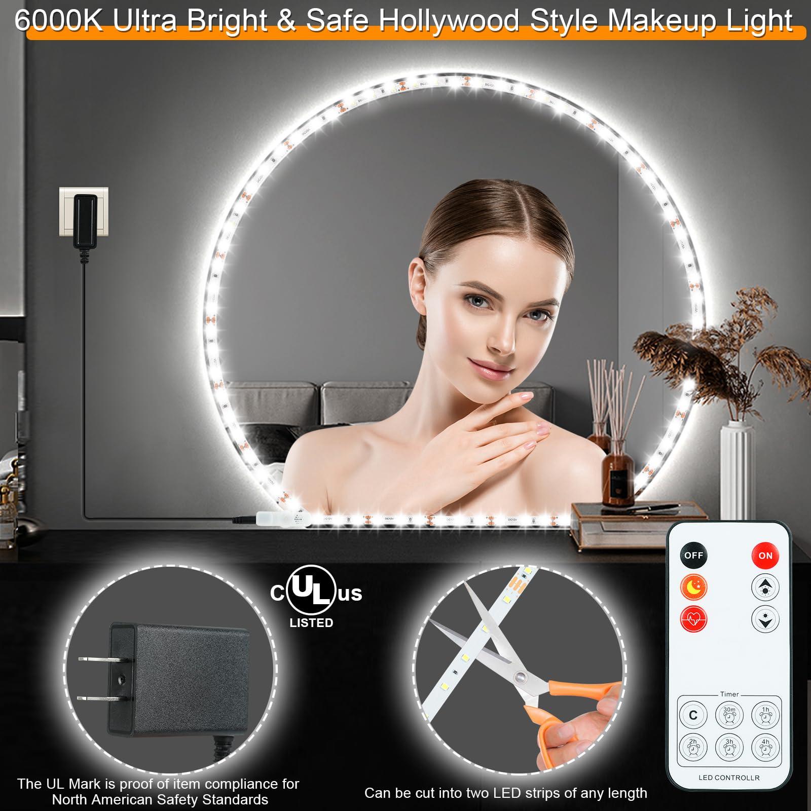 PANGTON VILLA LED Vanity Mirror Lights for Makeup Dressing Table Vanity Set 13ft Flexible LED Light Strip Kit 6000K Daylight White with Dimmer and Power Supply, DIY Mirror, Mirror not Included