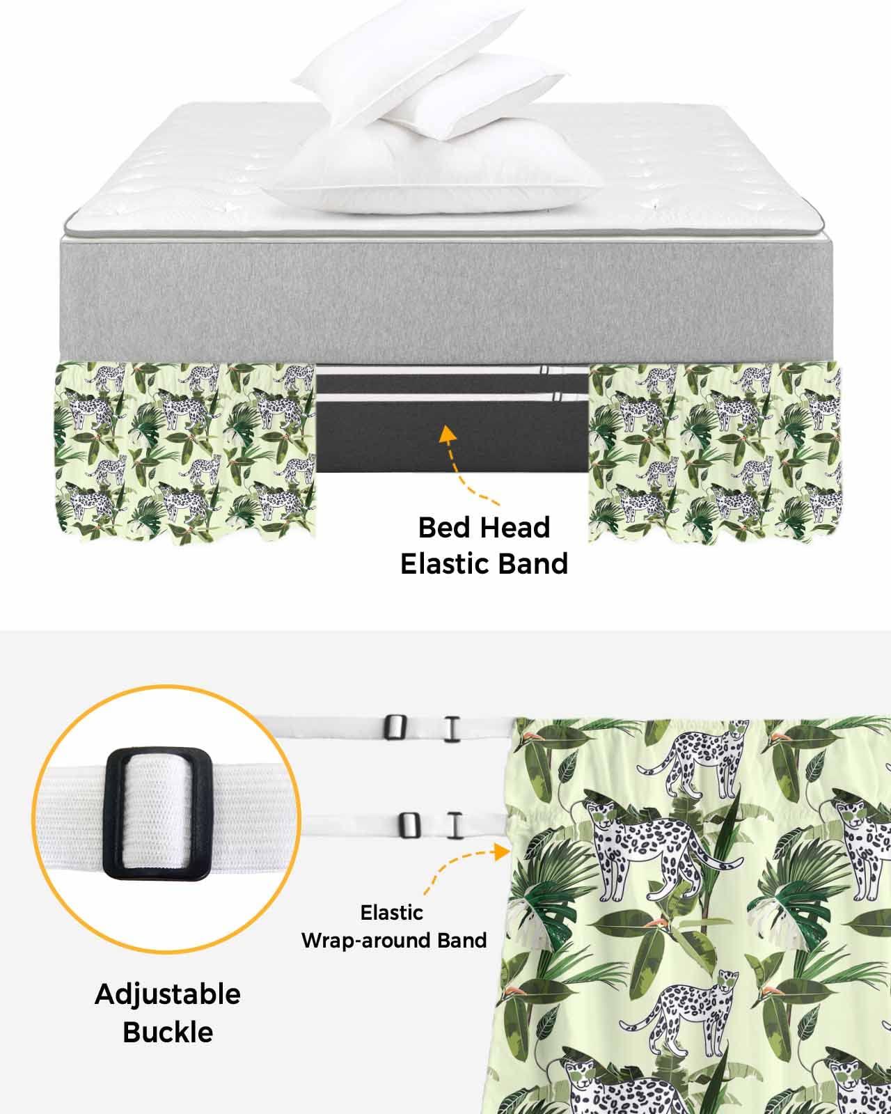 Sabolny Leopard Print Bed Skirt Cal King Size 16 Inch Drop, Adjustable & Elastic Wrap Around Bed Skirts Pleated Luxury Dust Ruffles for Twin Full Queen Cal King Base Bed, Summer Tropical Tree Plant Leaves