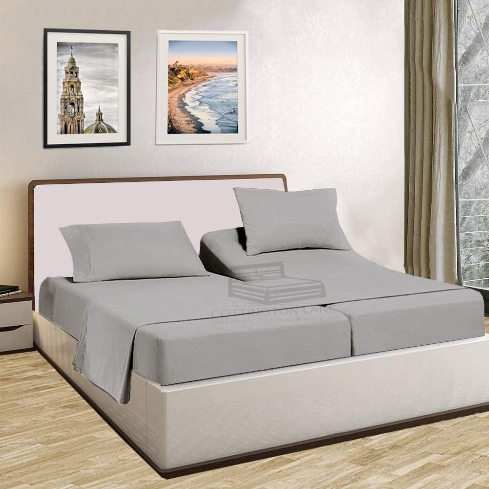 Cottington Lane Split King Sheets Sets for Adjustable Bed-Split King Sheets-12 Inch Deep Pocket Split King Sheet Sets Cotton-Twin XL Deep Fitted Sheets(Silver Grey Solid-12 Inch Deep Pocket Split King Fitted Sheet)