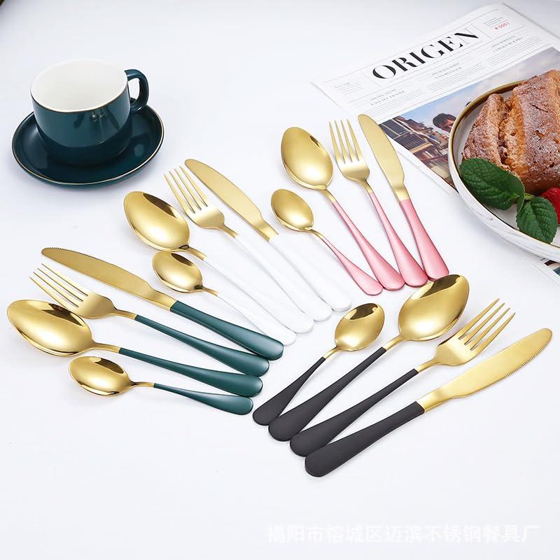 SEELLODGE SEELLODGE Silverware Flatware Cutlery Set, 4/16/24/32/40/48 Pieces Mirror Pink Gold Stainless Steel Cutlery Steak Cutlery Set (Color : Rose Gold, Size : 10Set-40Pcs)